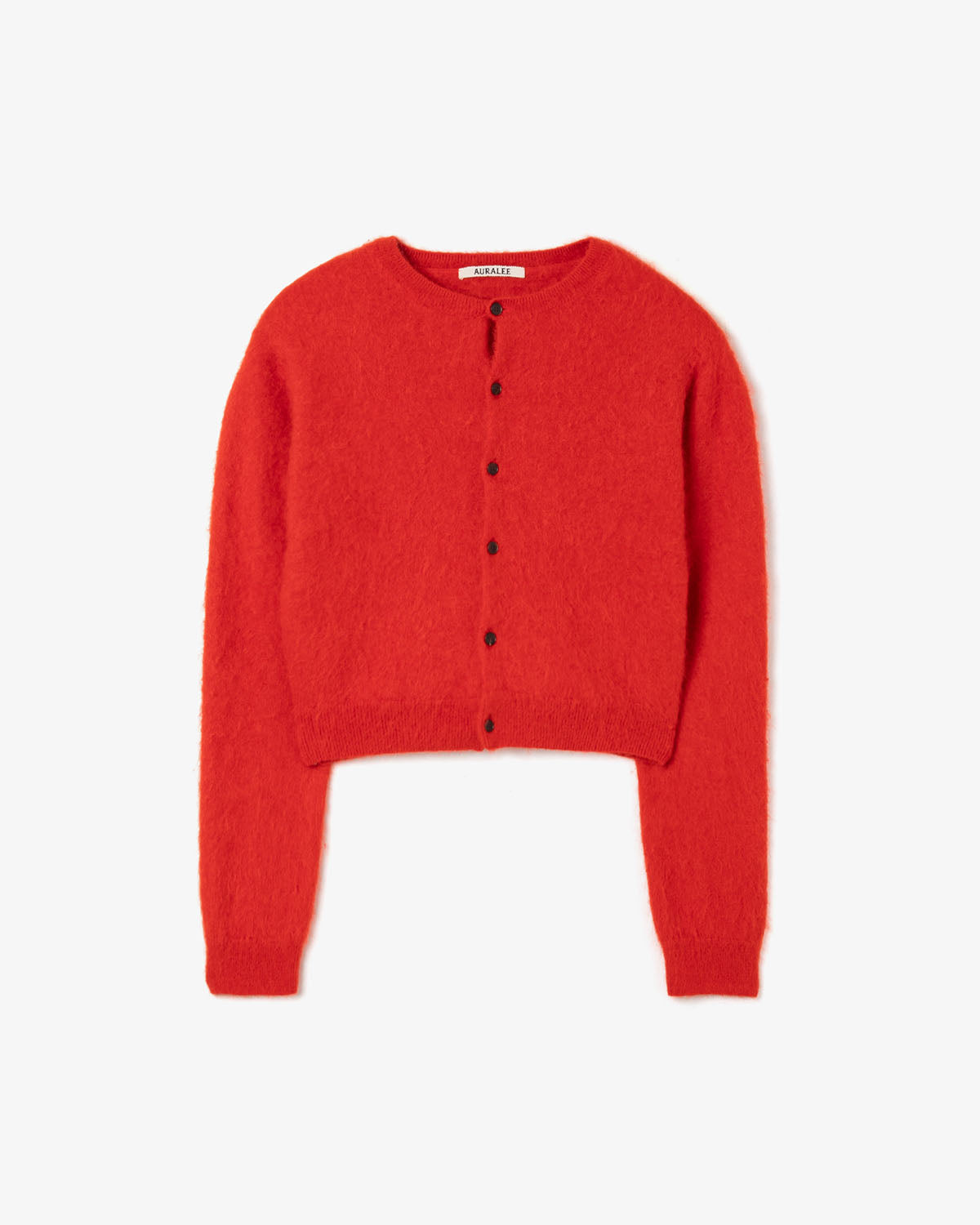 GARMENT-DYED BABY ALPACA FUR KNIT CREW-NECK CARDIGAN