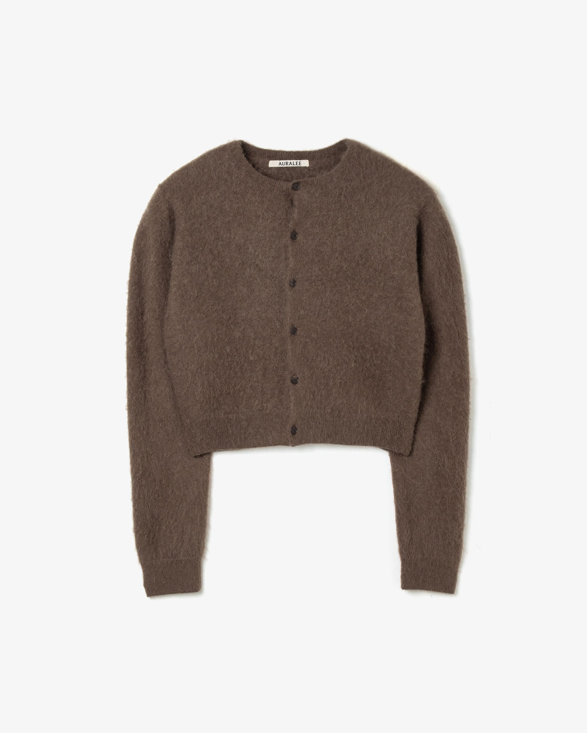 GARMENT-DYED BABY ALPACA FUR KNIT CREW-NECK CARDIGAN