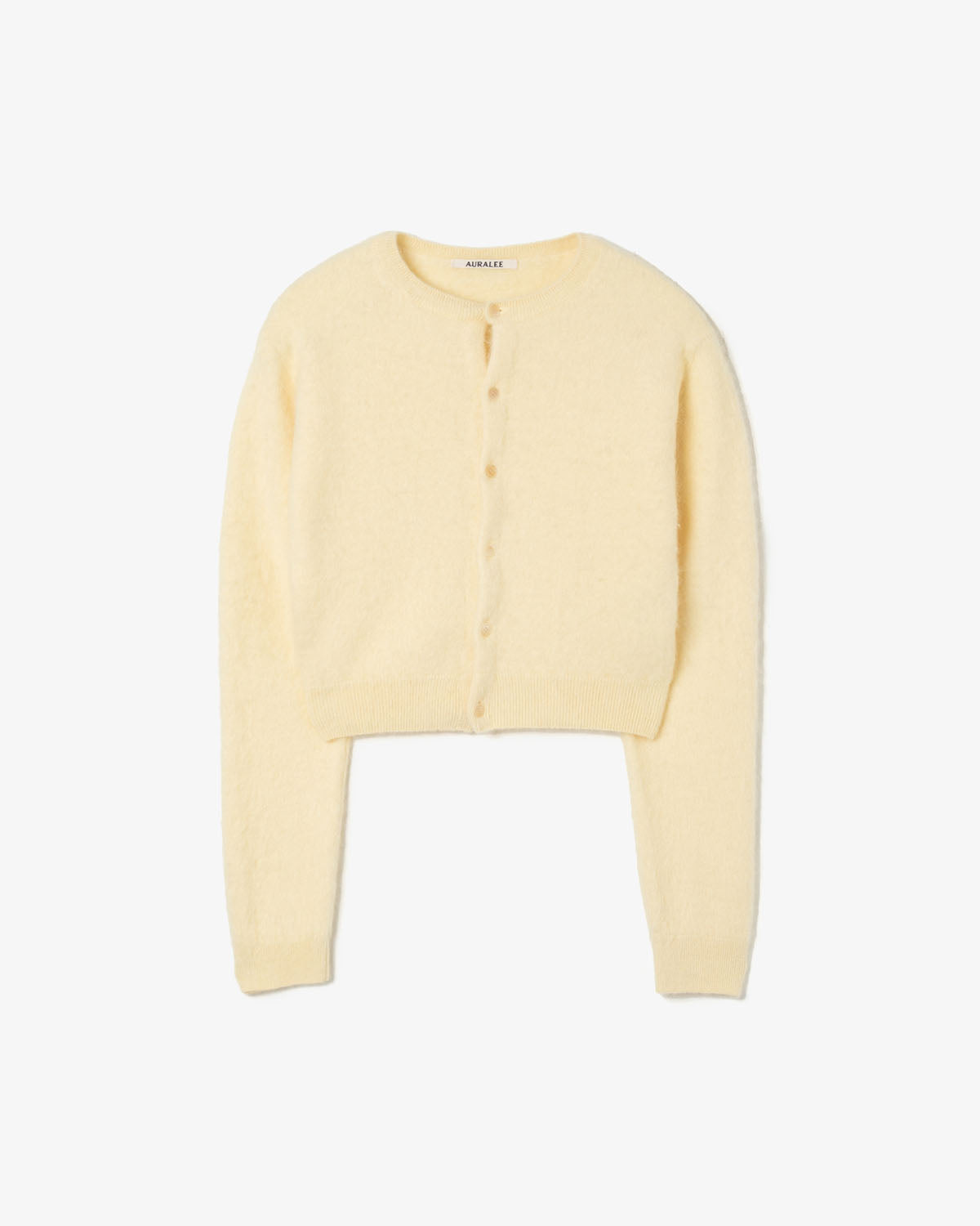 GARMENT-DYED BABY ALPACA FUR KNIT CREW-NECK CARDIGAN