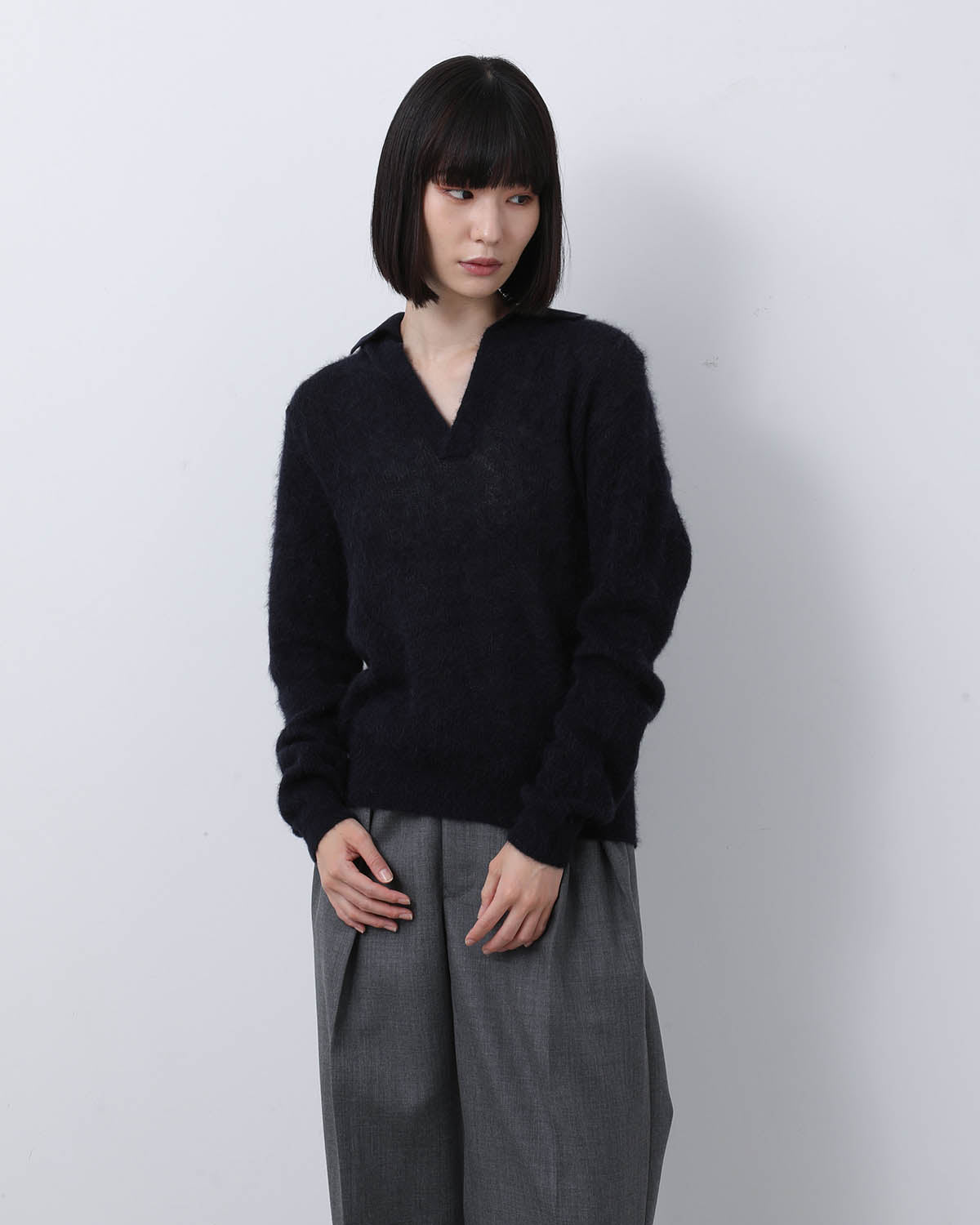 BABY SURI ALPACA SHEER KNIT SKIPPER POLO