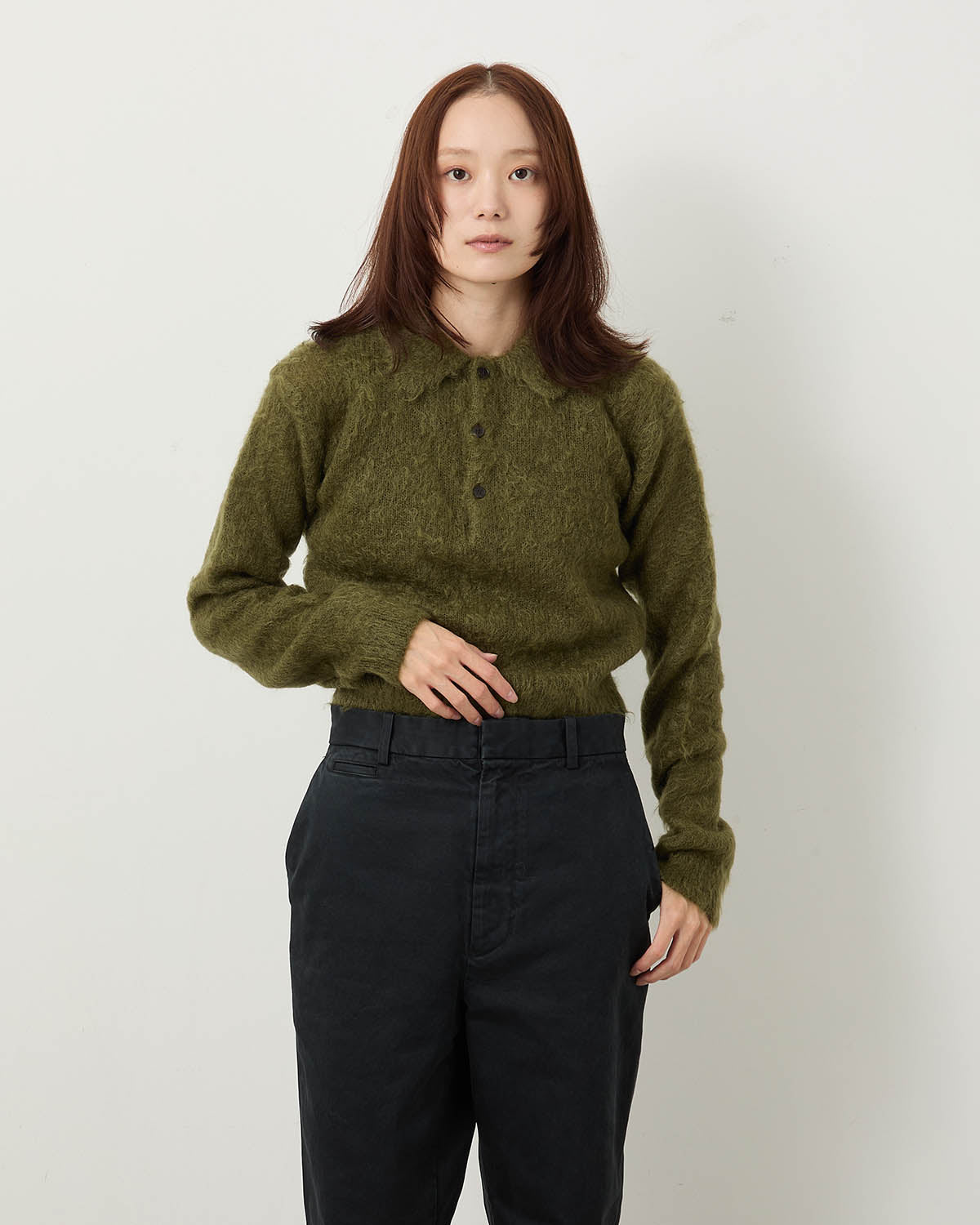 BRUSHED SUPER KID MOHAIR KNIT POLO (WOMEN'S)