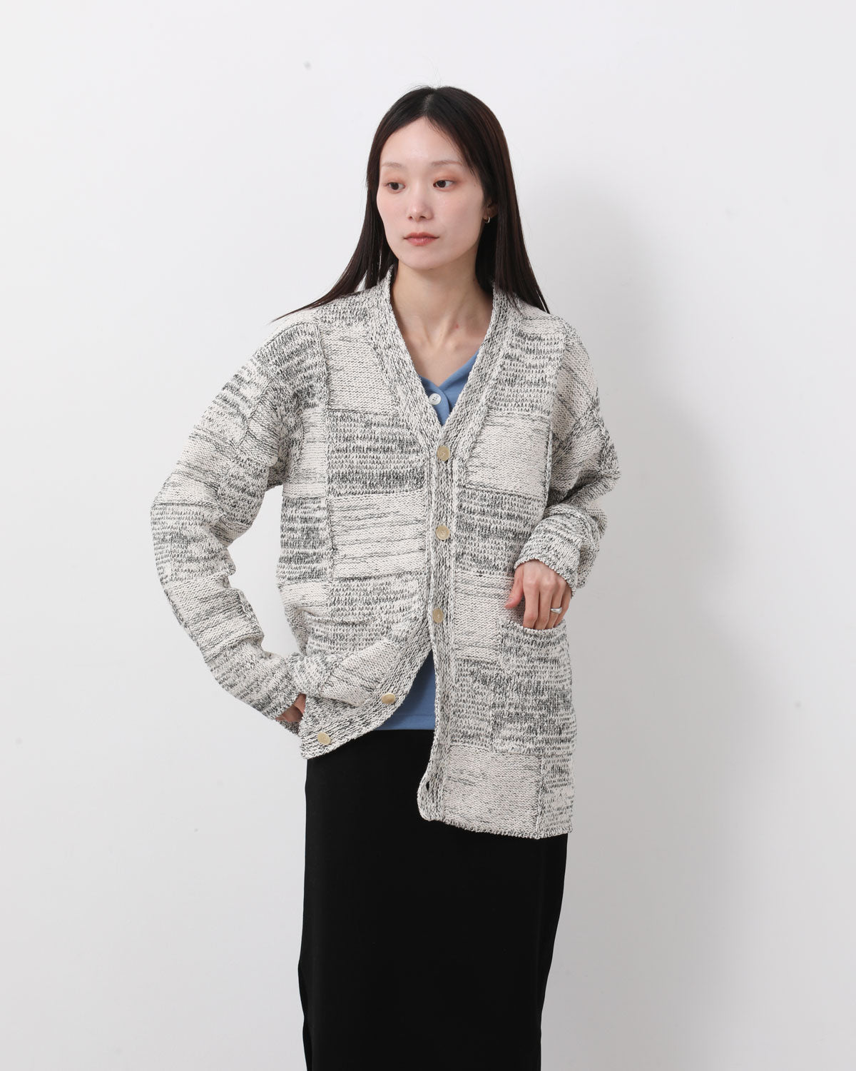 STRUCTURED COTTON LINEN PANEL KNIT CARDIGAN (WOMEN'S)