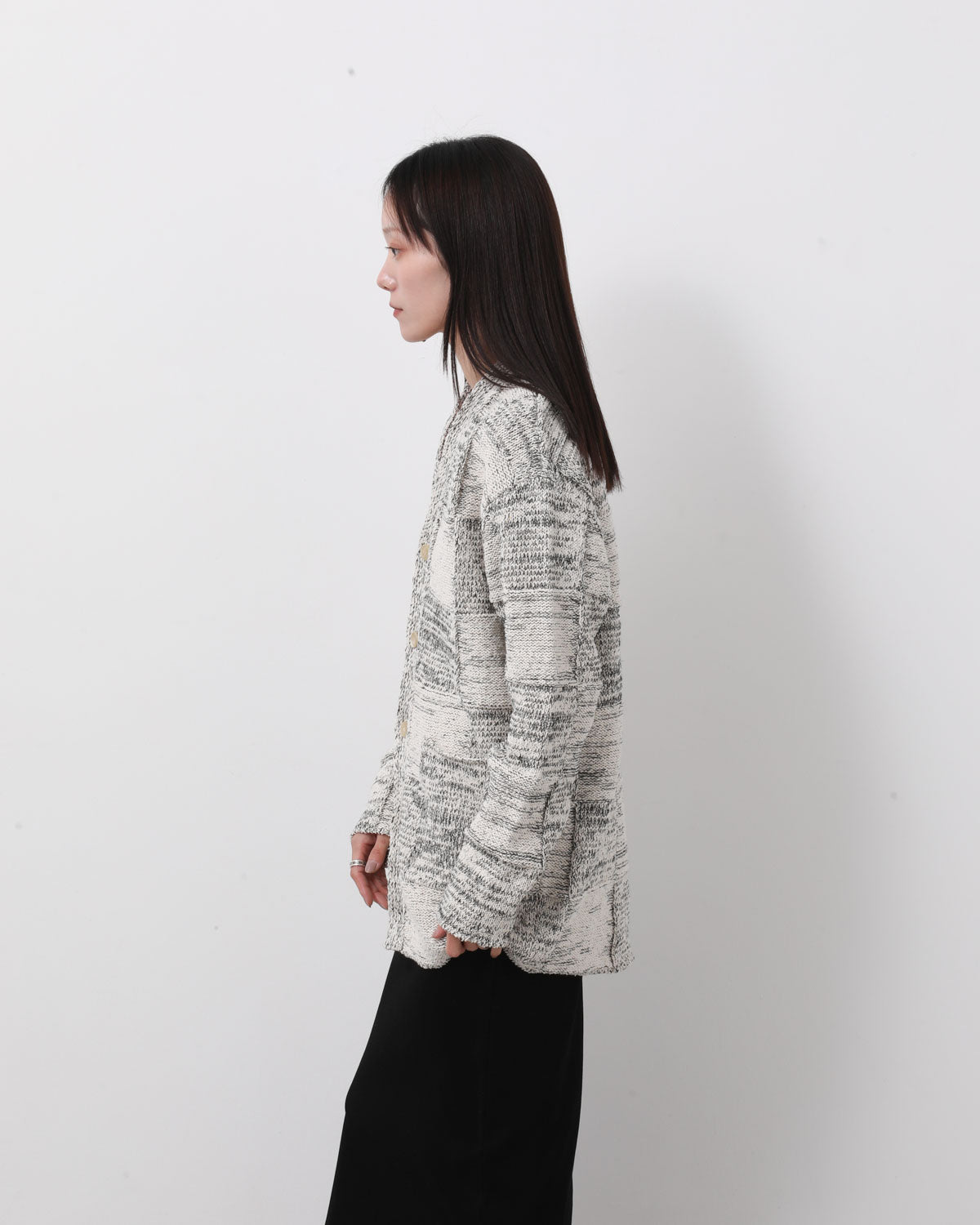 STRUCTURED COTTON LINEN PANEL KNIT CARDIGAN (WOMEN'S)