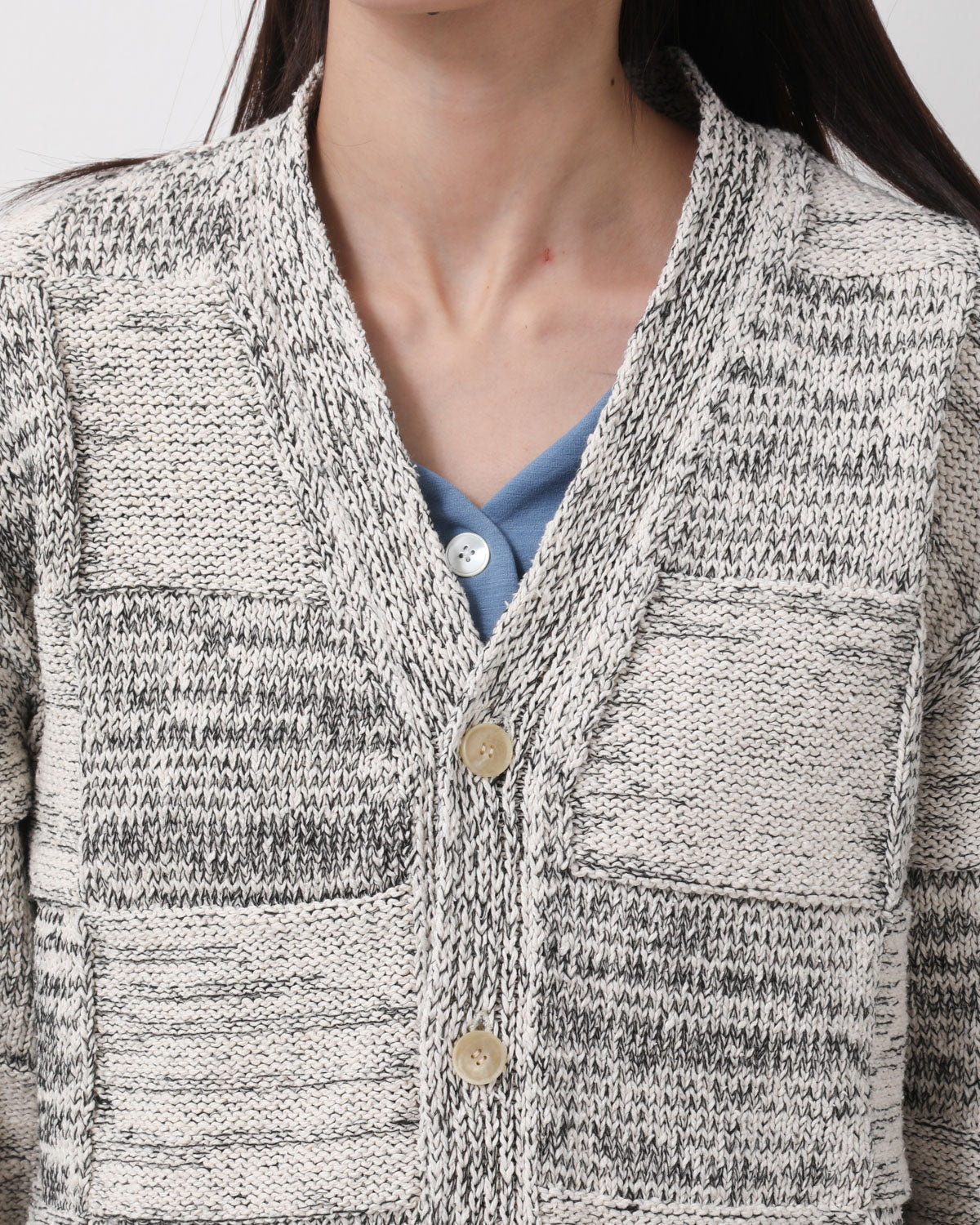 STRUCTURED COTTON LINEN PANEL KNIT CARDIGAN (WOMEN'S)