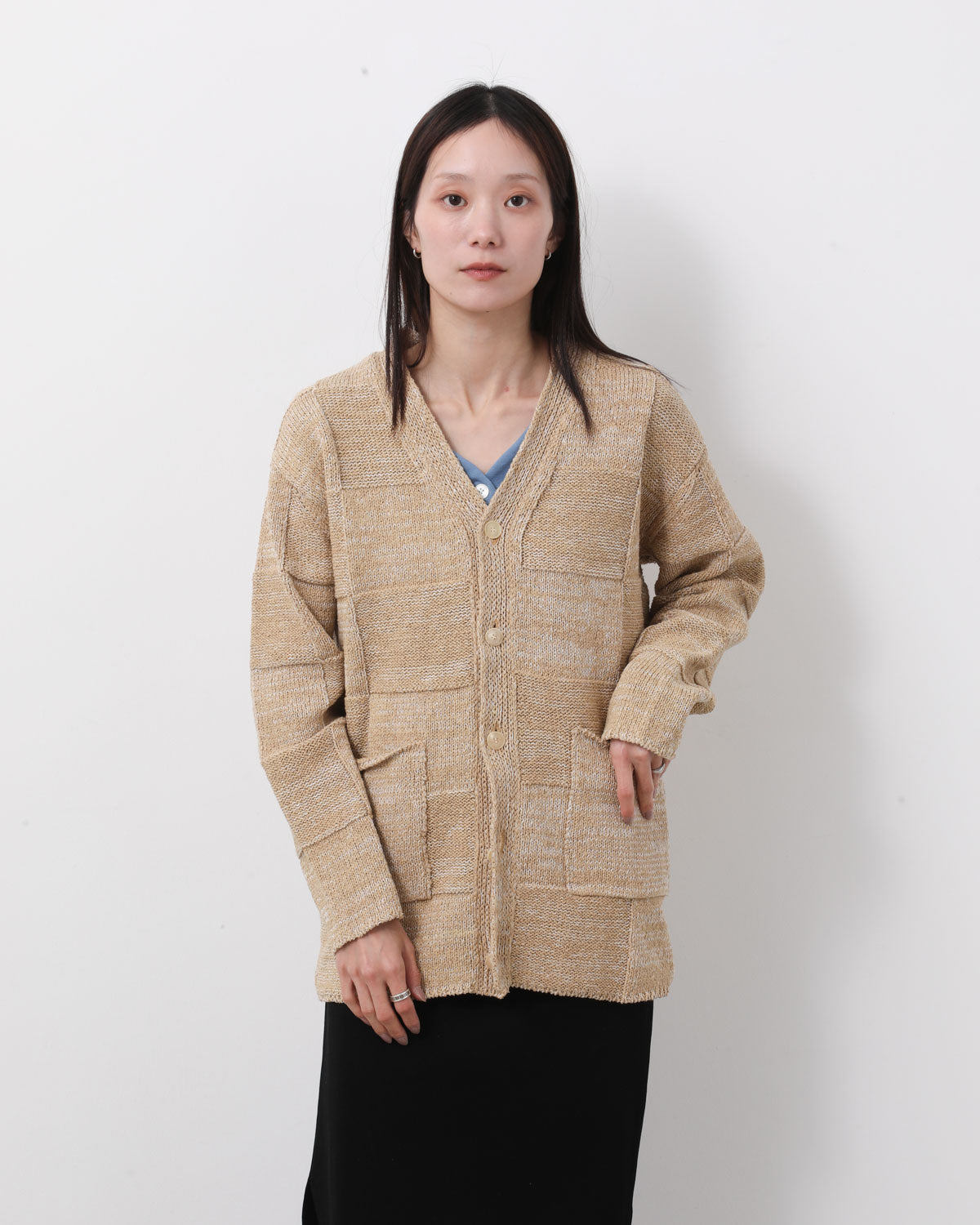 STRUCTURED COTTON LINEN PANEL KNIT CARDIGAN (WOMEN'S)