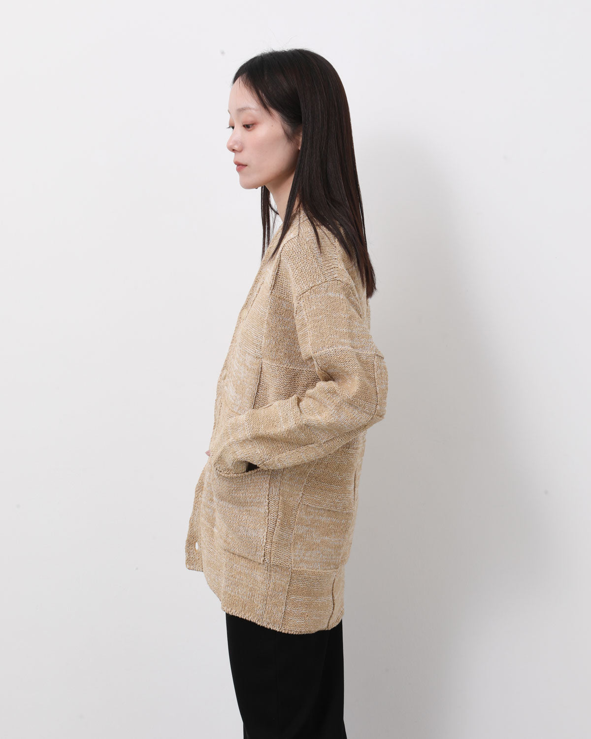 STRUCTURED COTTON LINEN PANEL KNIT CARDIGAN (WOMEN'S)