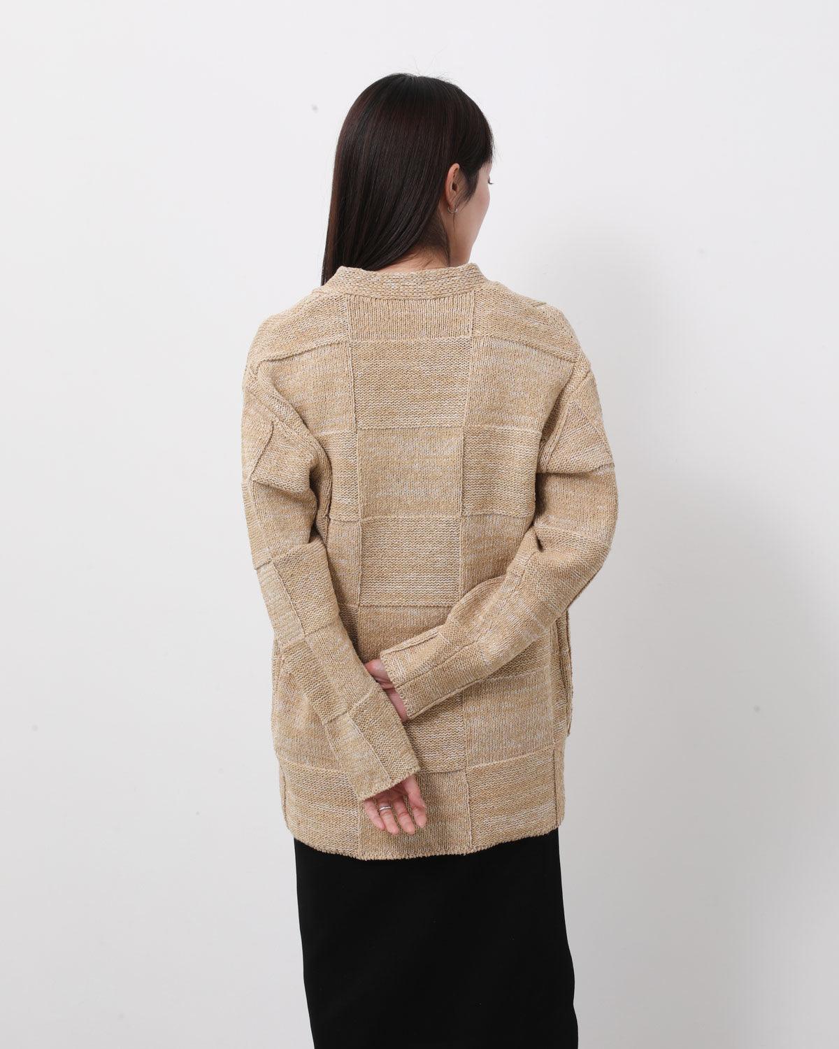 STRUCTURED COTTON LINEN PANEL KNIT CARDIGAN (WOMEN'S)
