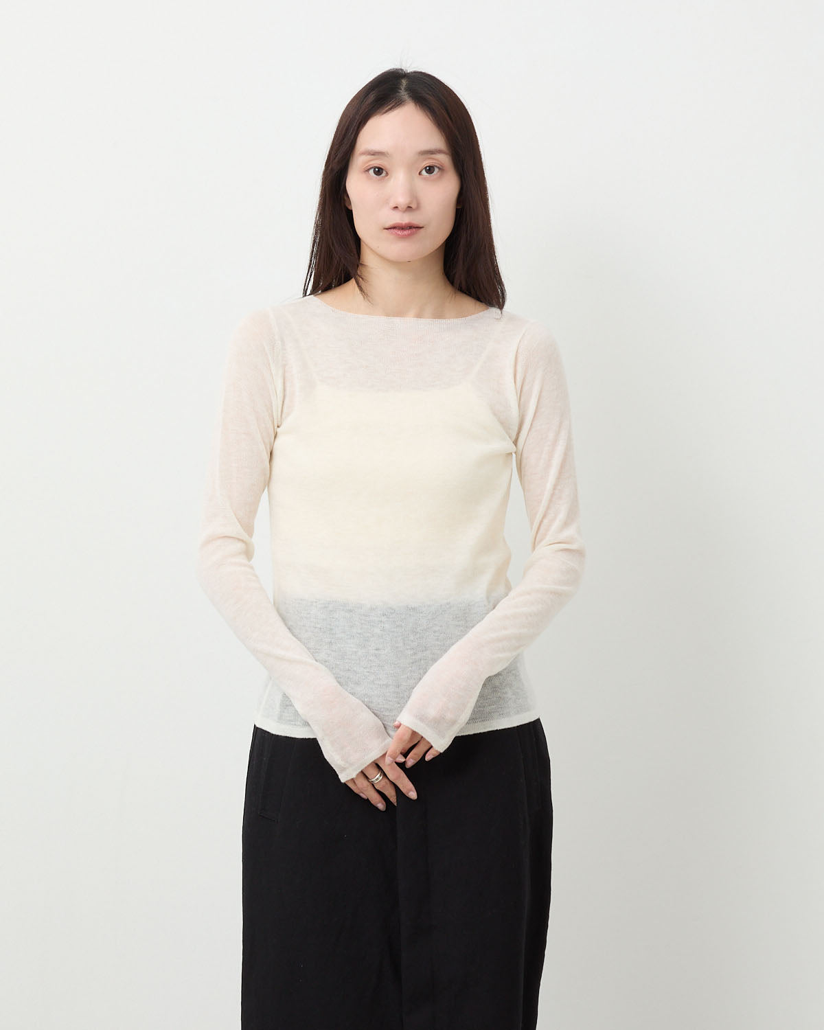 SHEER CASHMERE KNIT BOAT NECK P/O
