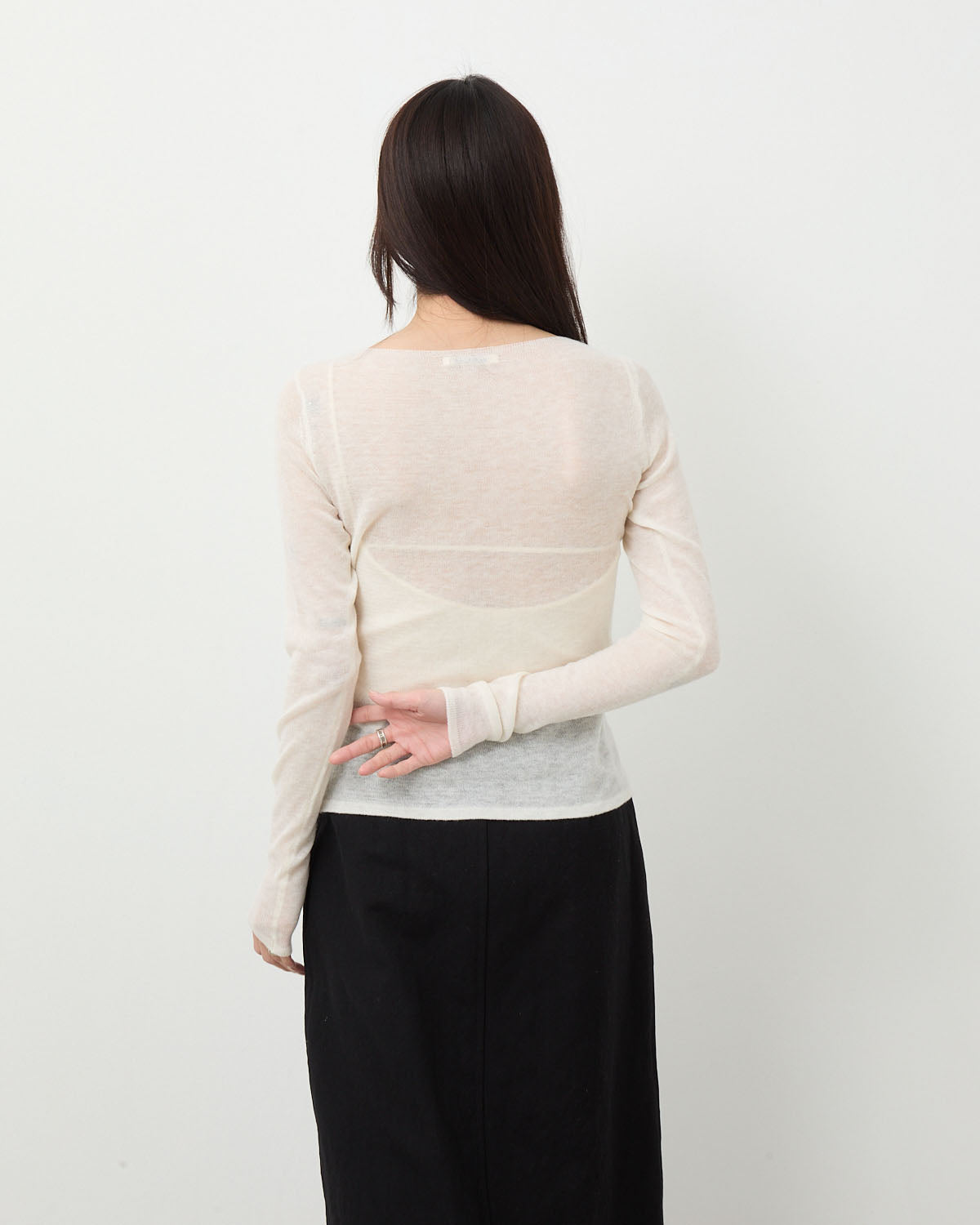 SHEER CASHMERE KNIT BOAT NECK P/O