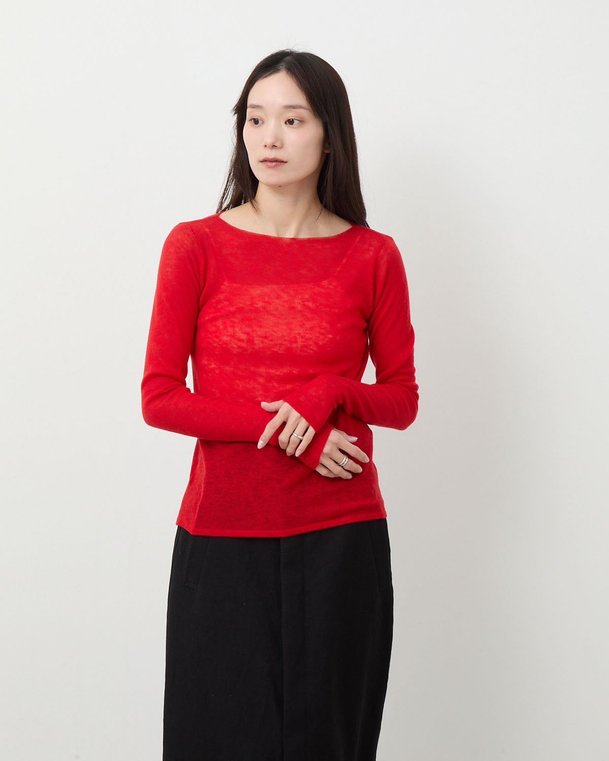 SHEER CASHMERE KNIT BOAT NECK P/O