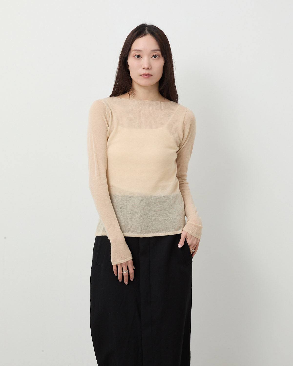 SHEER CASHMERE KNIT BOAT NECK P/O