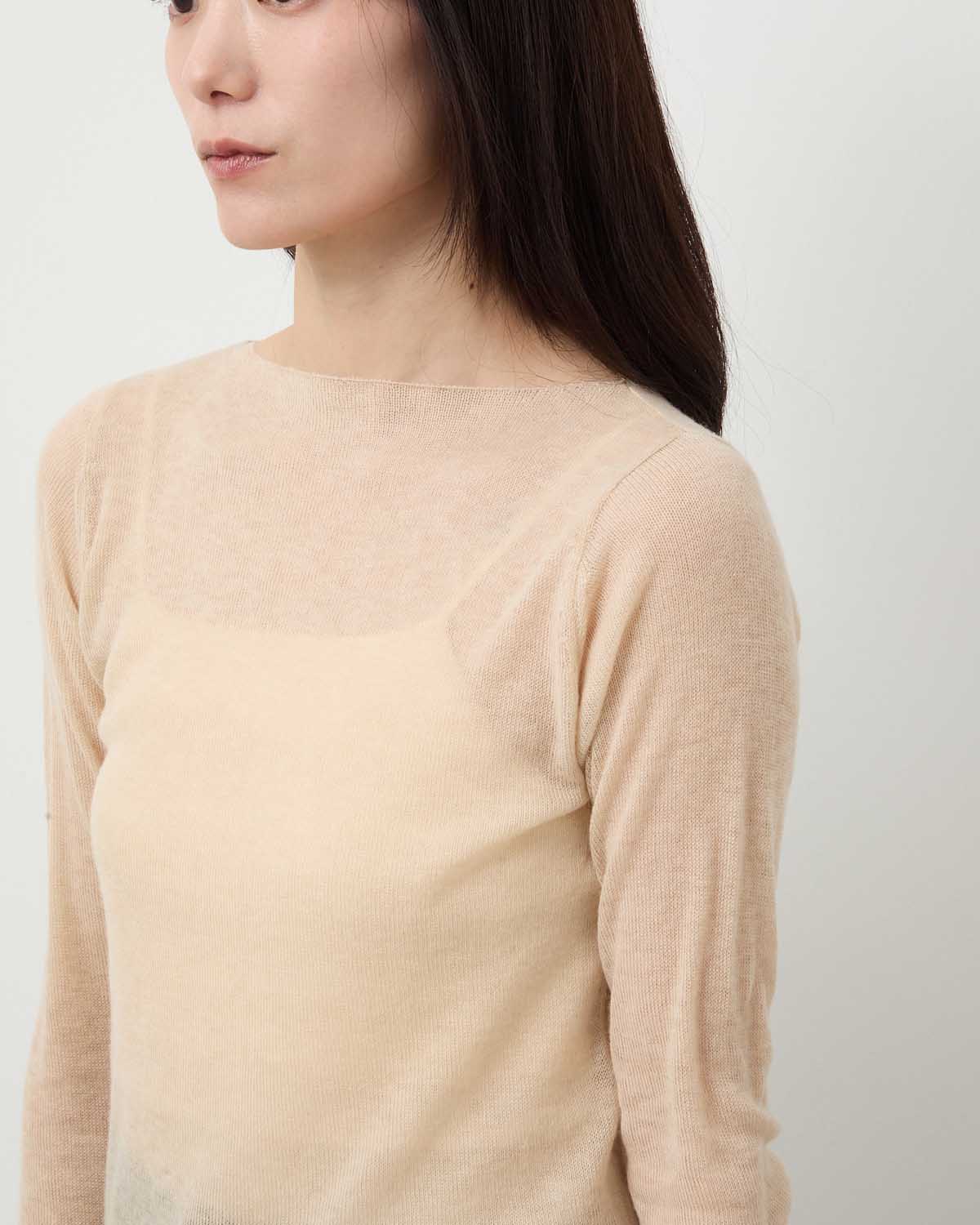 SHEER CASHMERE KNIT BOAT NECK P/O