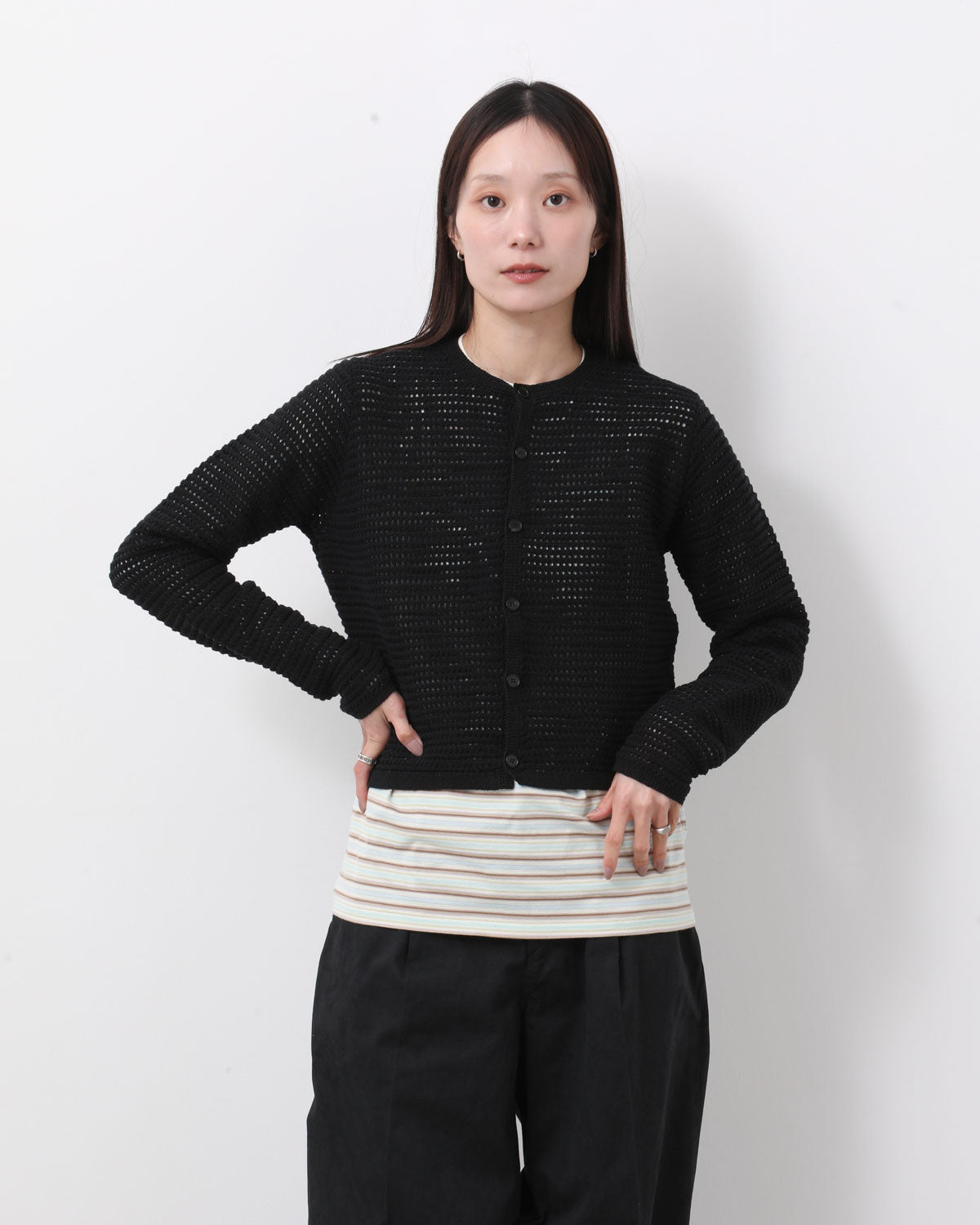 TUSSAH SILK COTTON MESH KNIT CARDIGAN
