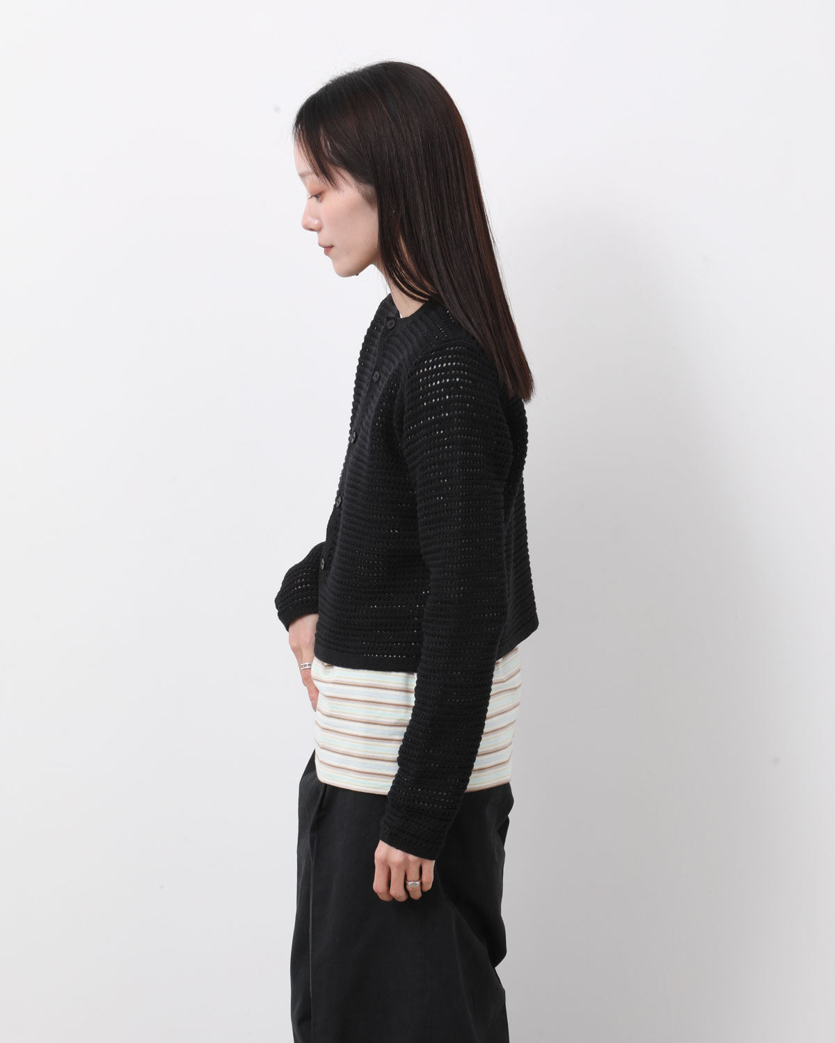 TUSSAH SILK COTTON MESH KNIT CARDIGAN