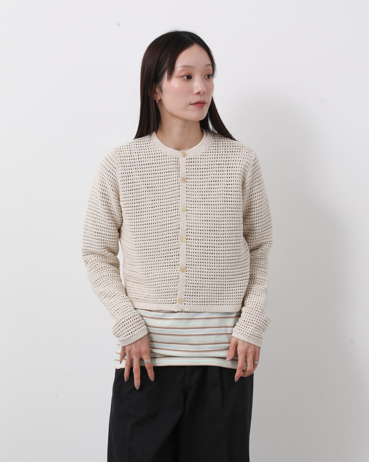 TUSSAH SILK COTTON MESH KNIT CARDIGAN