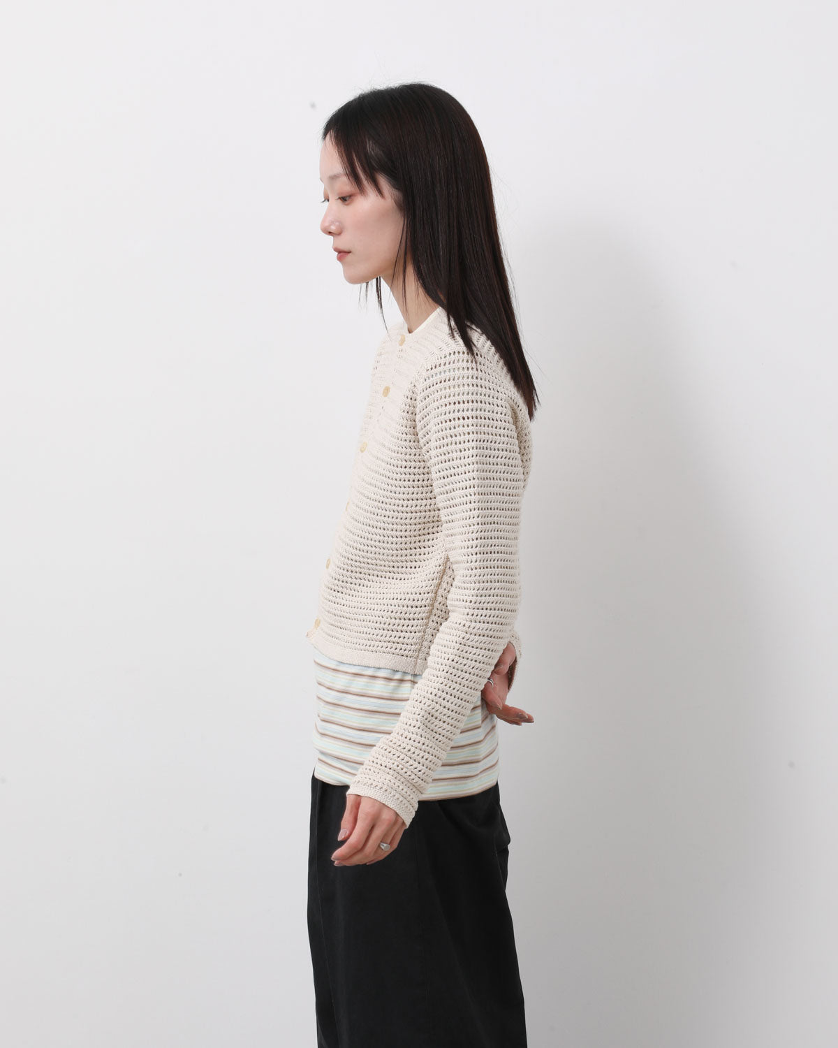 TUSSAH SILK COTTON MESH KNIT CARDIGAN