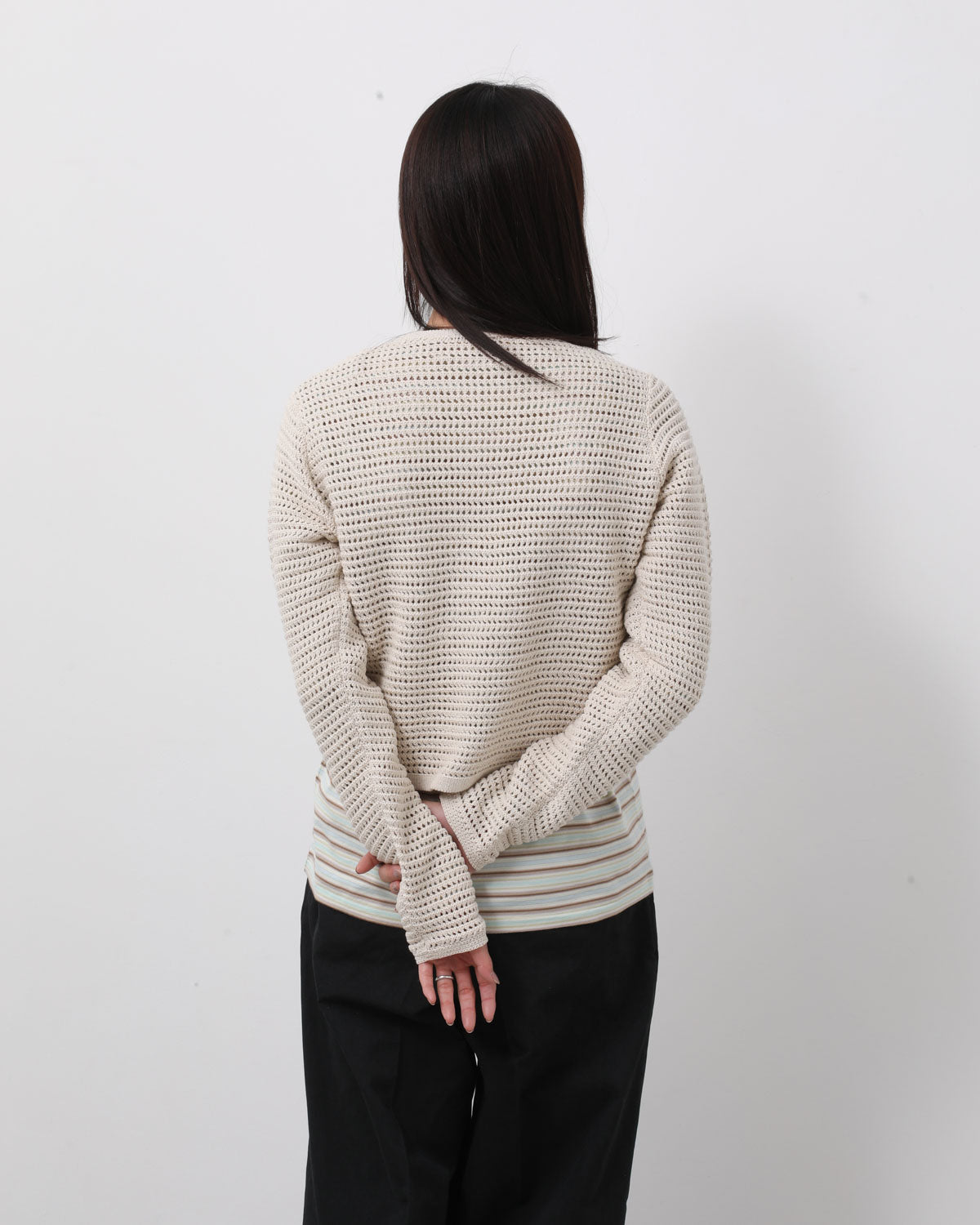 TUSSAH SILK COTTON MESH KNIT CARDIGAN
