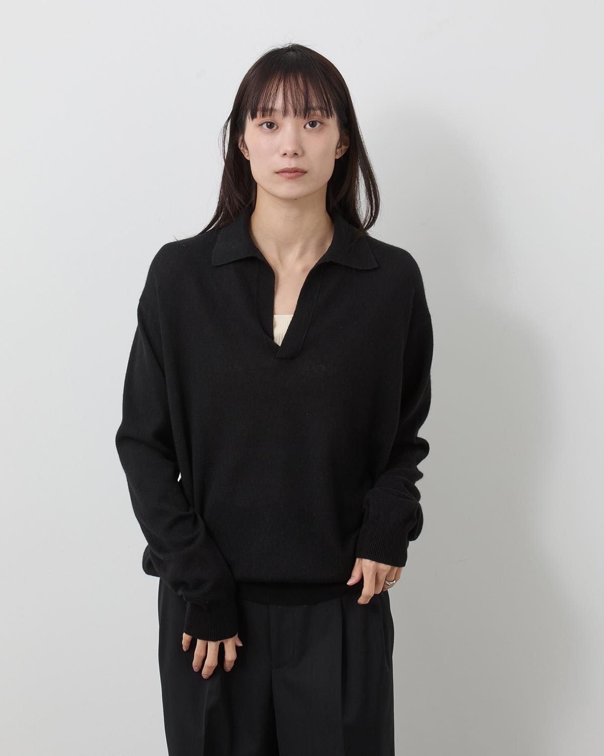 SUPER FINE CASHMERE SILK KNIT SKIPPER POLO