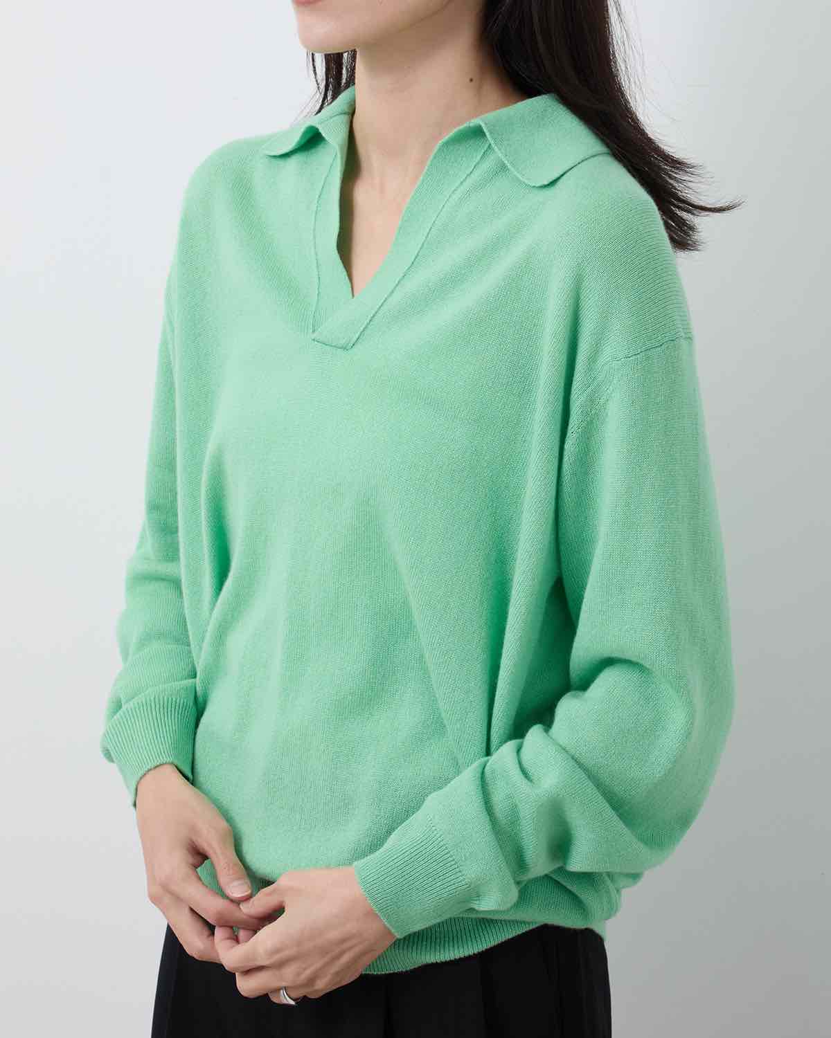 SUPER FINE CASHMERE SILK KNIT SKIPPER POLO