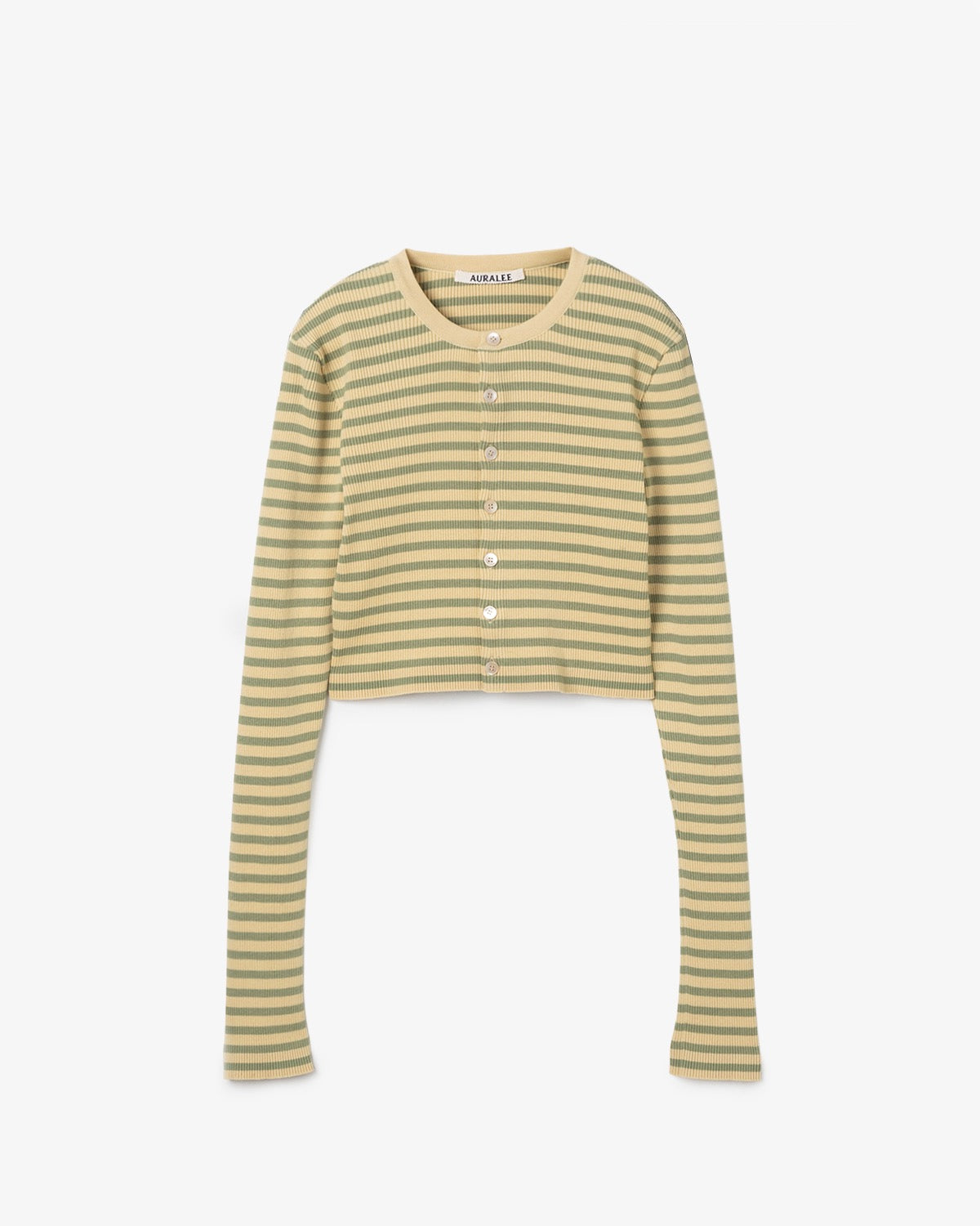 COTTON HIGH GAUGE RIB KNIT CROPPED CREW NECK CARDIGAN