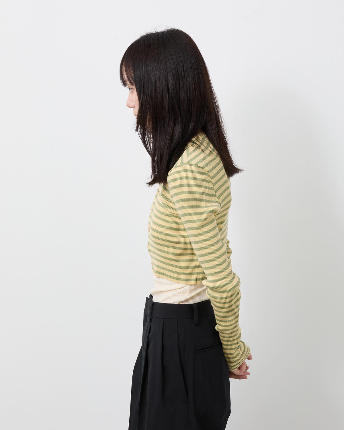 COTTON HIGH GAUGE RIB KNIT CROPPED CREW NECK CARDIGAN