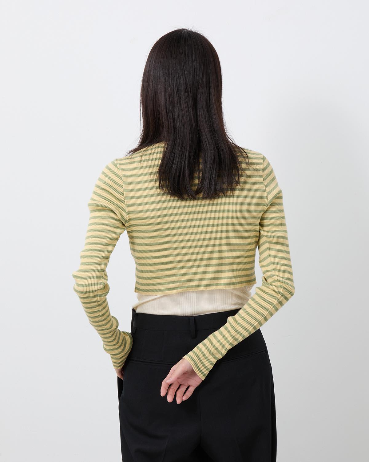 COTTON HIGH GAUGE RIB KNIT CROPPED CREW NECK CARDIGAN