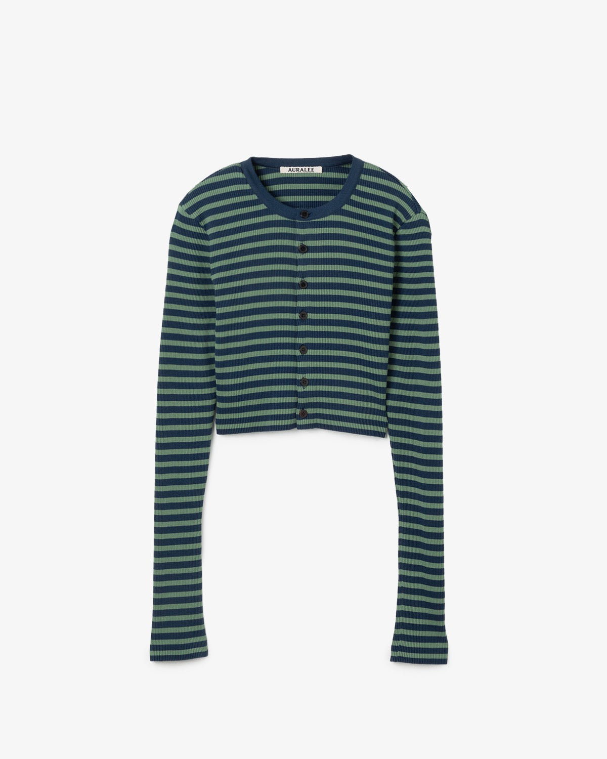 COTTON HIGH GAUGE RIB KNIT CROPPED CREW NECK CARDIGAN