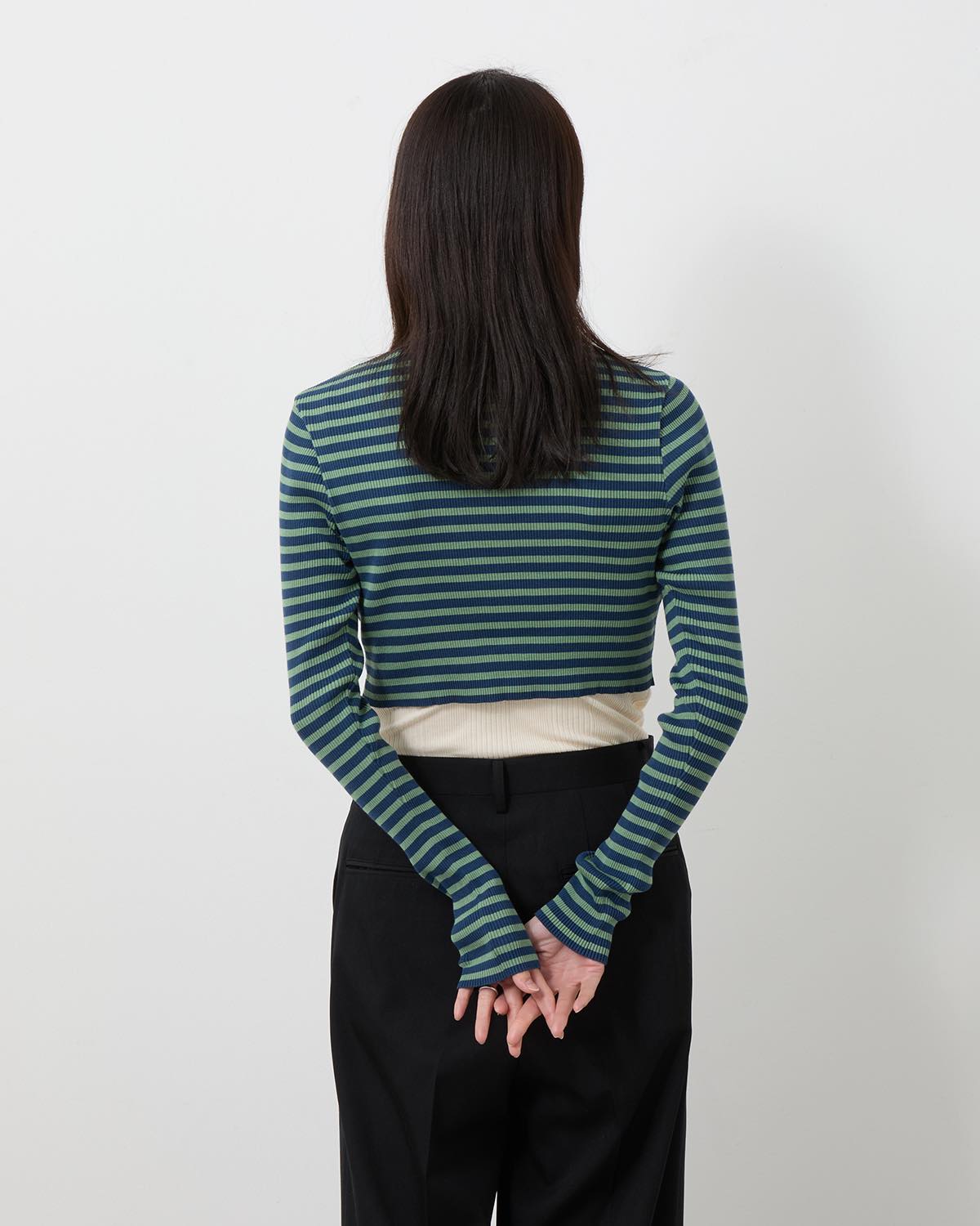 COTTON HIGH GAUGE RIB KNIT CROPPED CREW NECK CARDIGAN