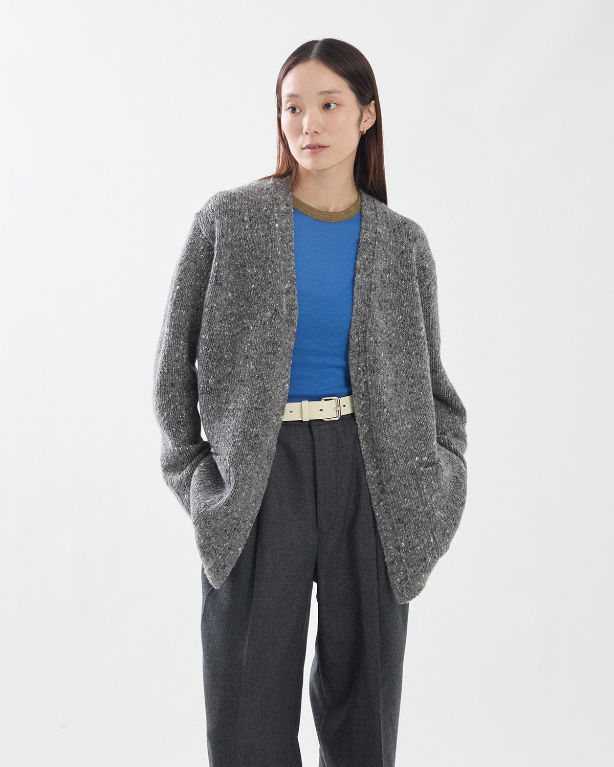 LOW-GAUGE HOMESPUN TWEED KNIT CARDIGAN