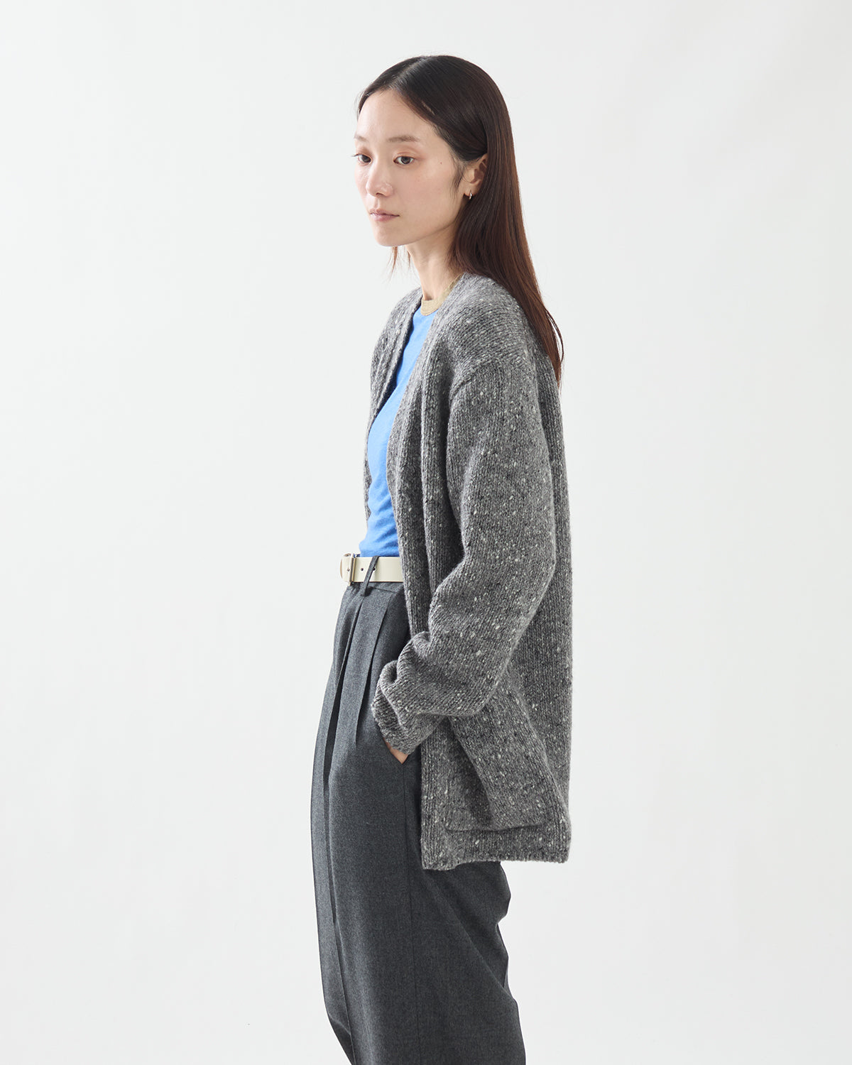 LOW-GAUGE HOMESPUN TWEED KNIT CARDIGAN
