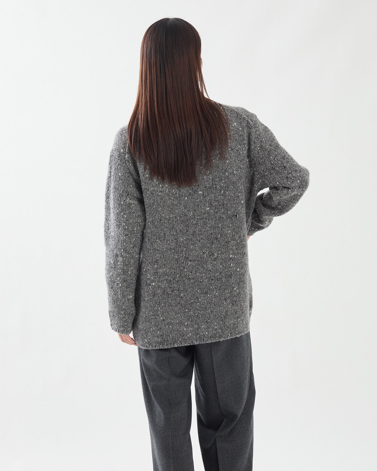 LOW-GAUGE HOMESPUN TWEED KNIT CARDIGAN