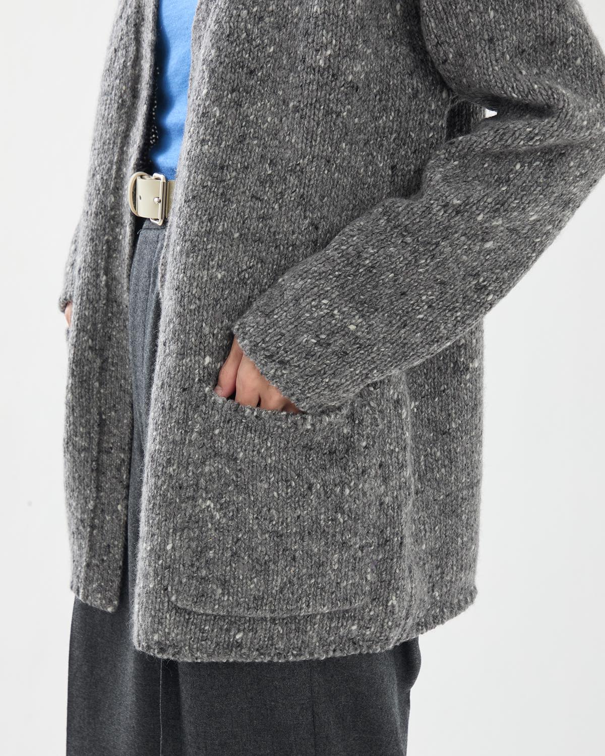 LOW-GAUGE HOMESPUN TWEED KNIT CARDIGAN