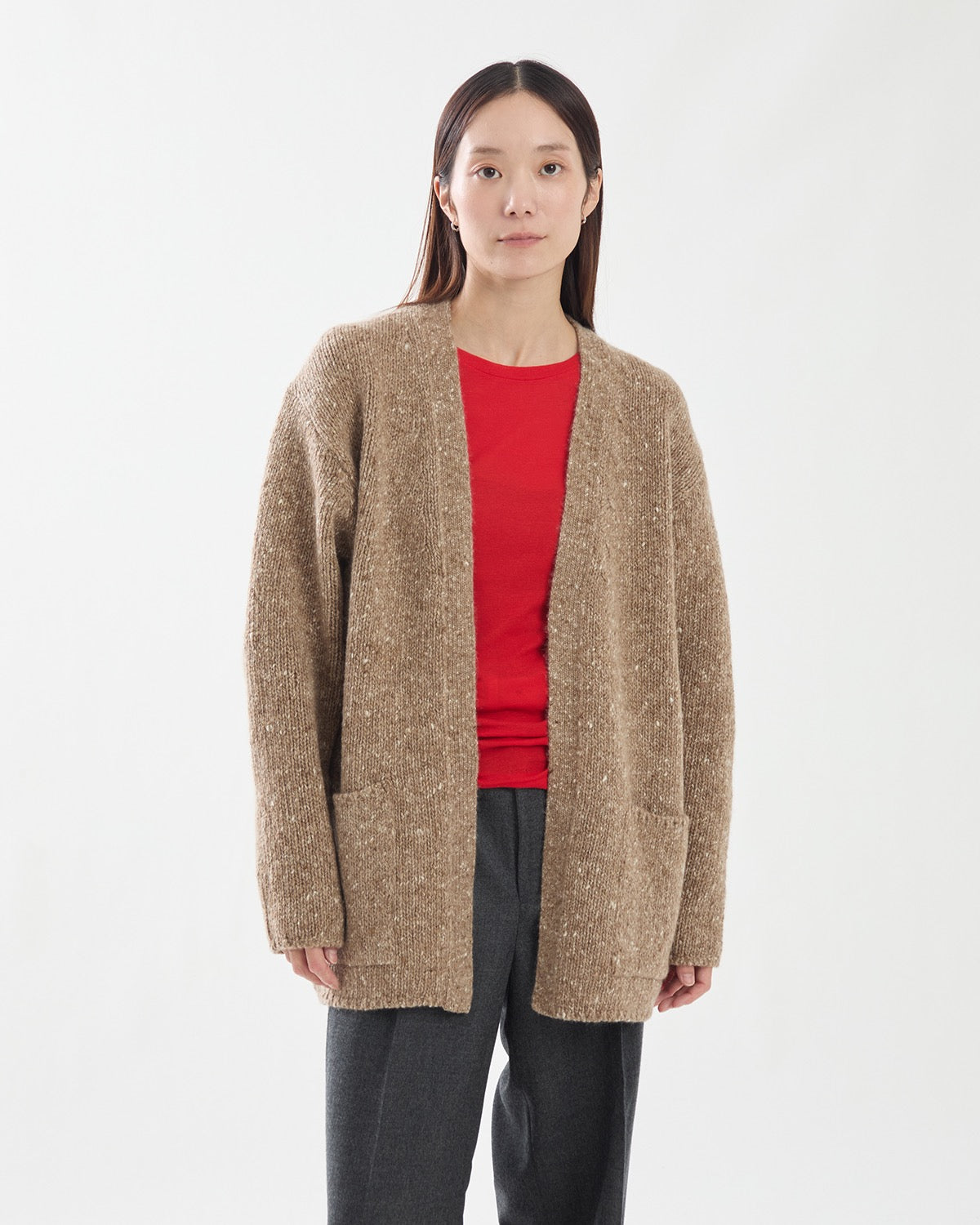 LOW-GAUGE HOMESPUN TWEED KNIT CARDIGAN