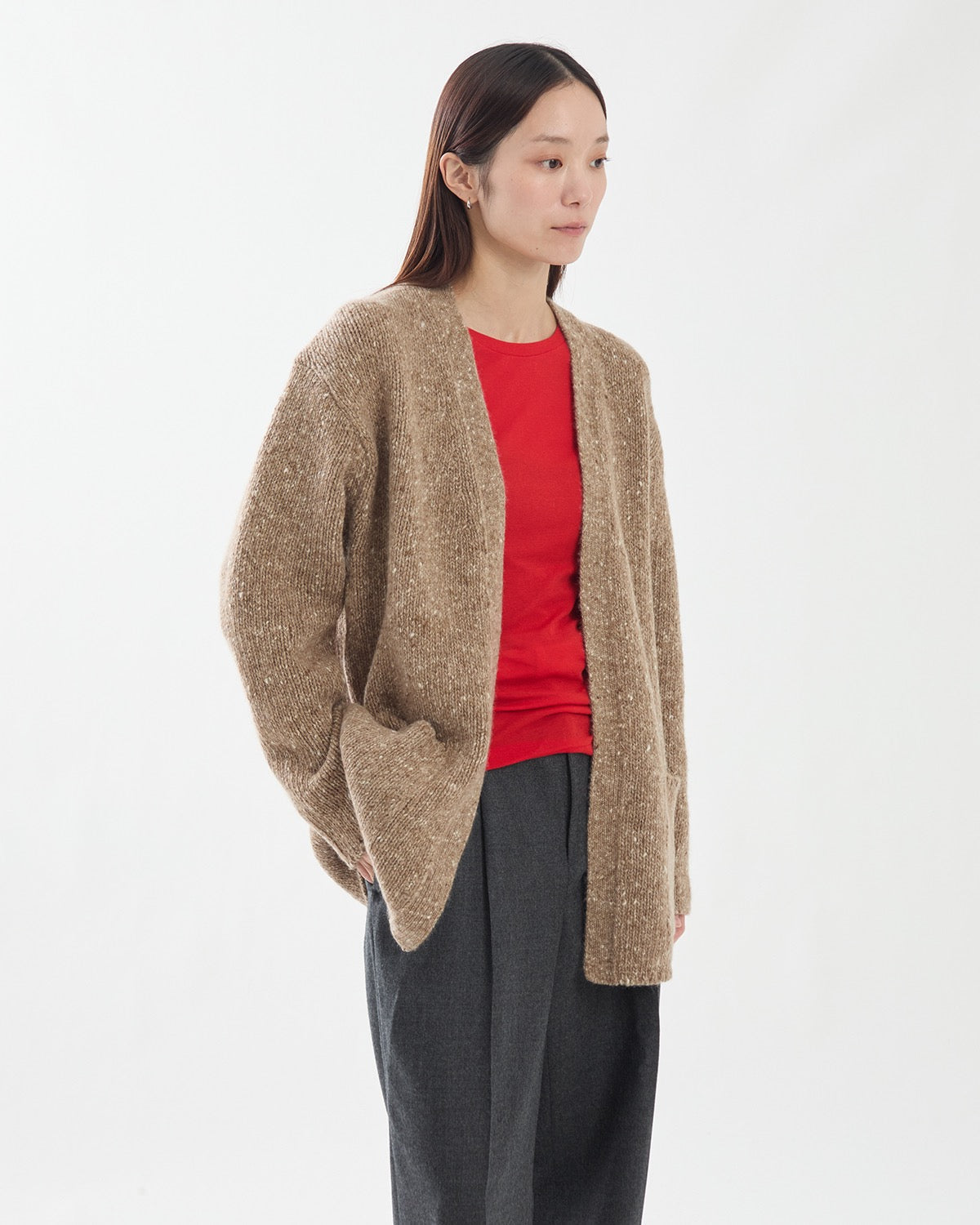 LOW-GAUGE HOMESPUN TWEED KNIT CARDIGAN