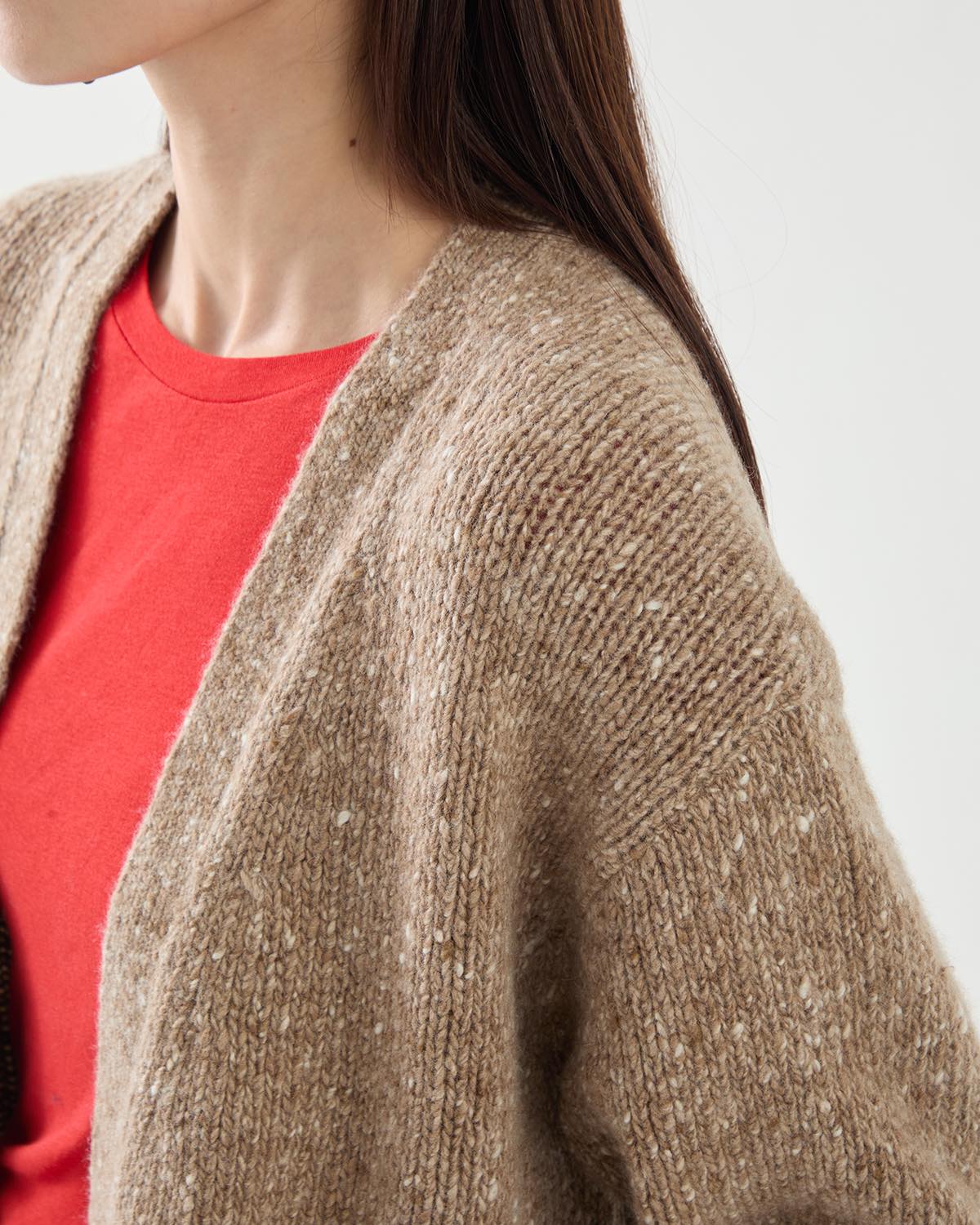 LOW-GAUGE HOMESPUN TWEED KNIT CARDIGAN