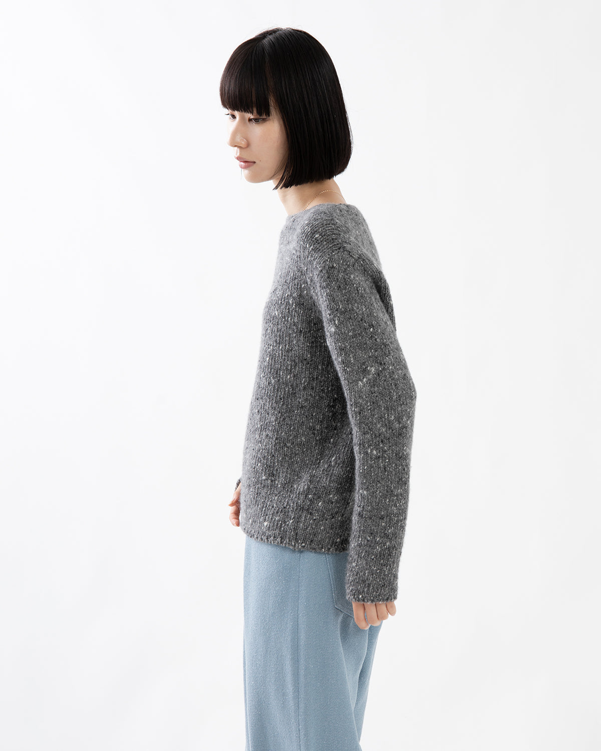 LOW-GAUGE HOMESPUN TWEED KNIT BOAT-NECK P/O