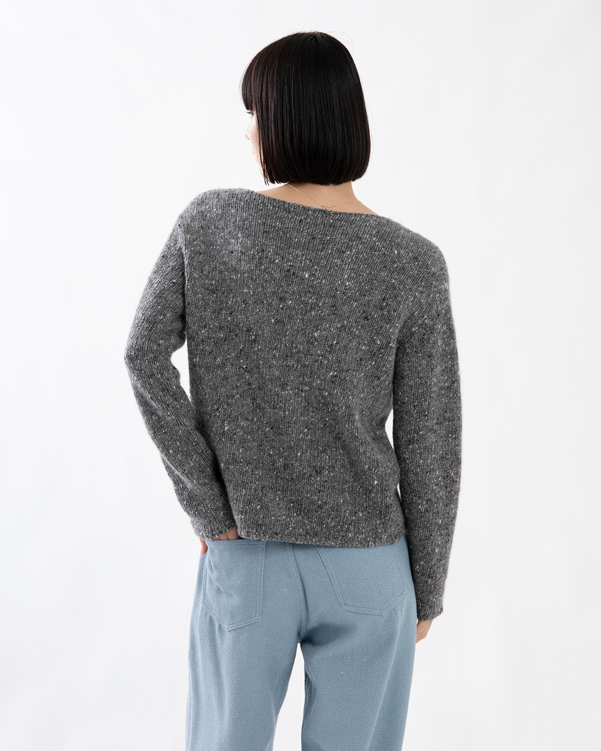 LOW-GAUGE HOMESPUN TWEED KNIT BOAT-NECK P/O