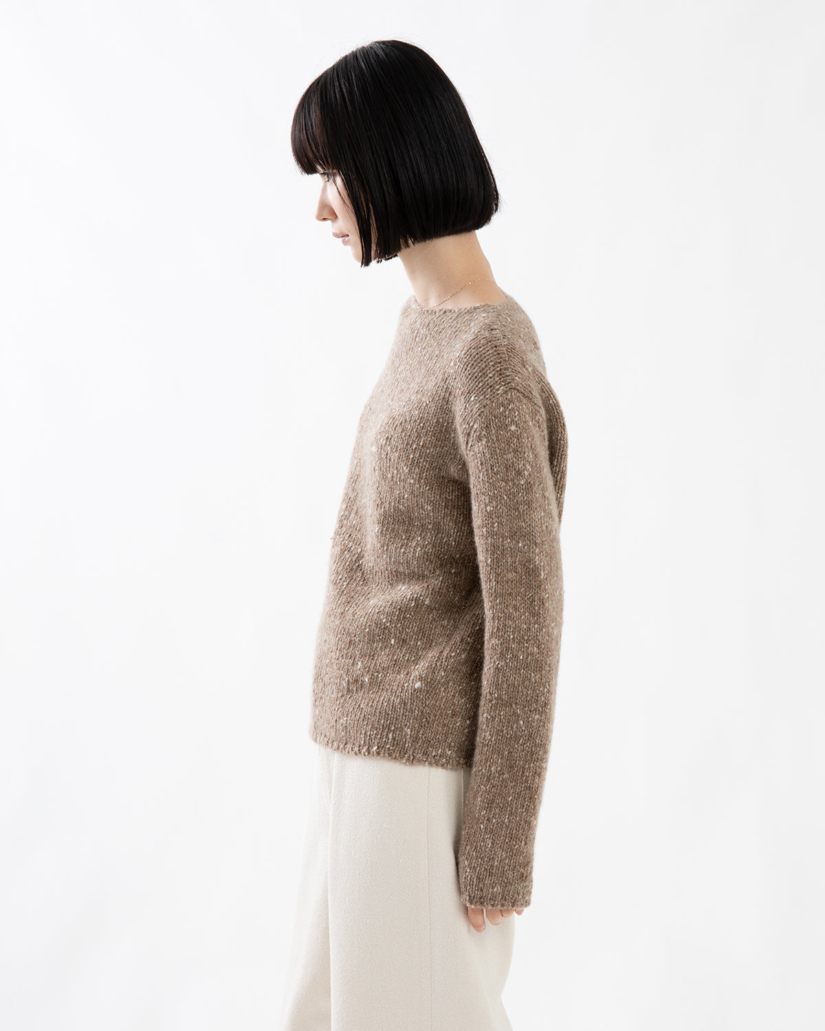 LOW-GAUGE HOMESPUN TWEED KNIT BOAT-NECK P/O