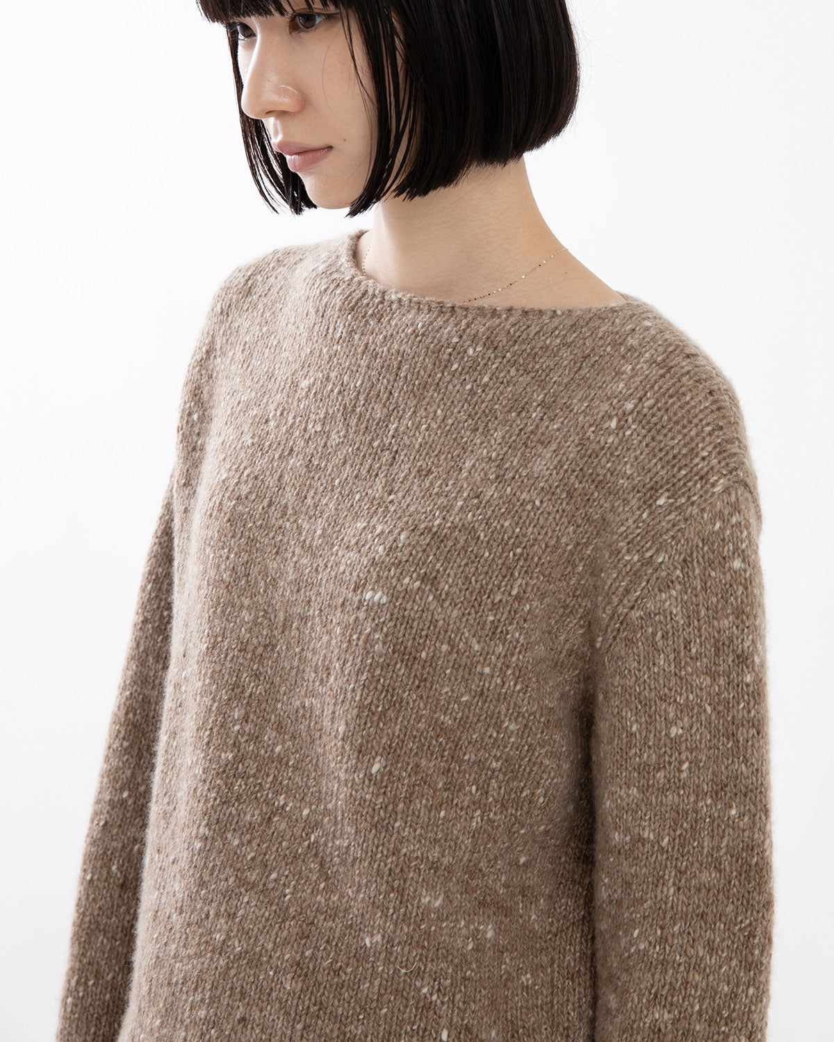 LOW-GAUGE HOMESPUN TWEED KNIT BOAT-NECK P/O