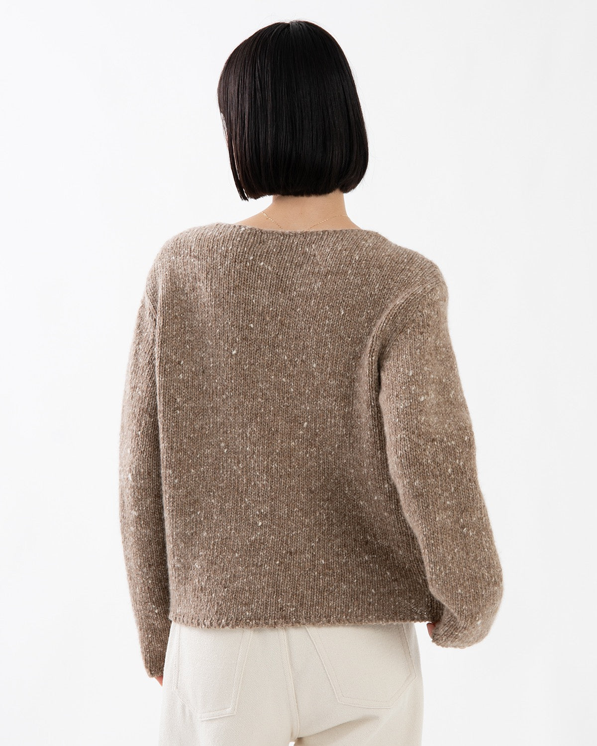 LOW-GAUGE HOMESPUN TWEED KNIT BOAT-NECK P/O
