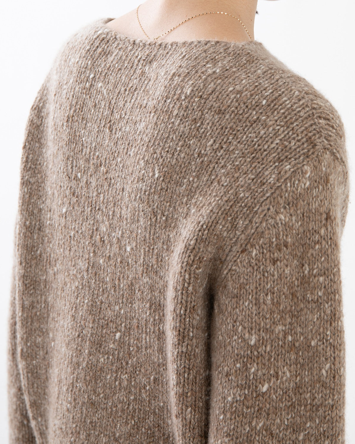 LOW-GAUGE HOMESPUN TWEED KNIT BOAT-NECK P/O