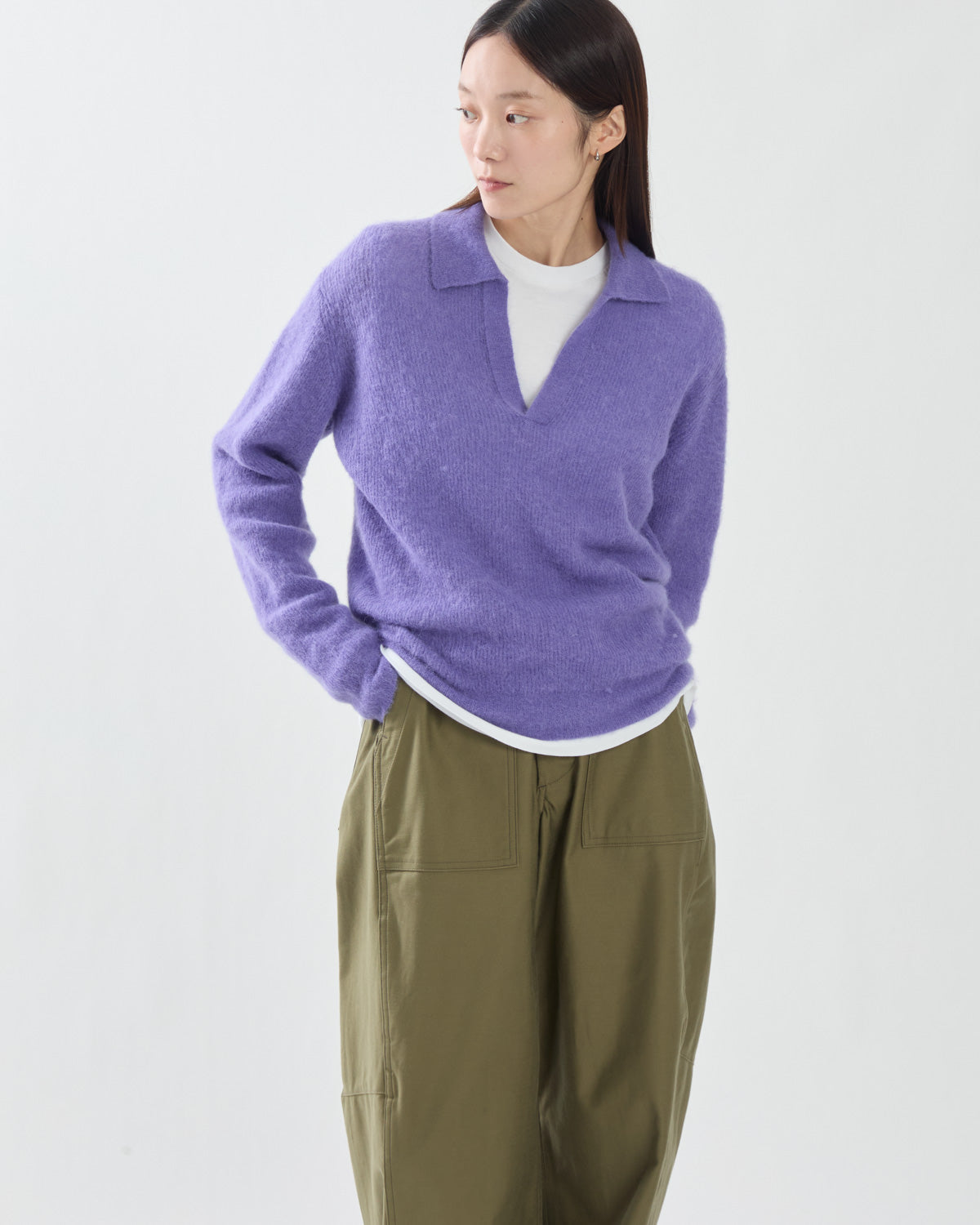 BABY SURI ALPACA SHEER KNIT SKIPPER POLO (WOMEN'S)