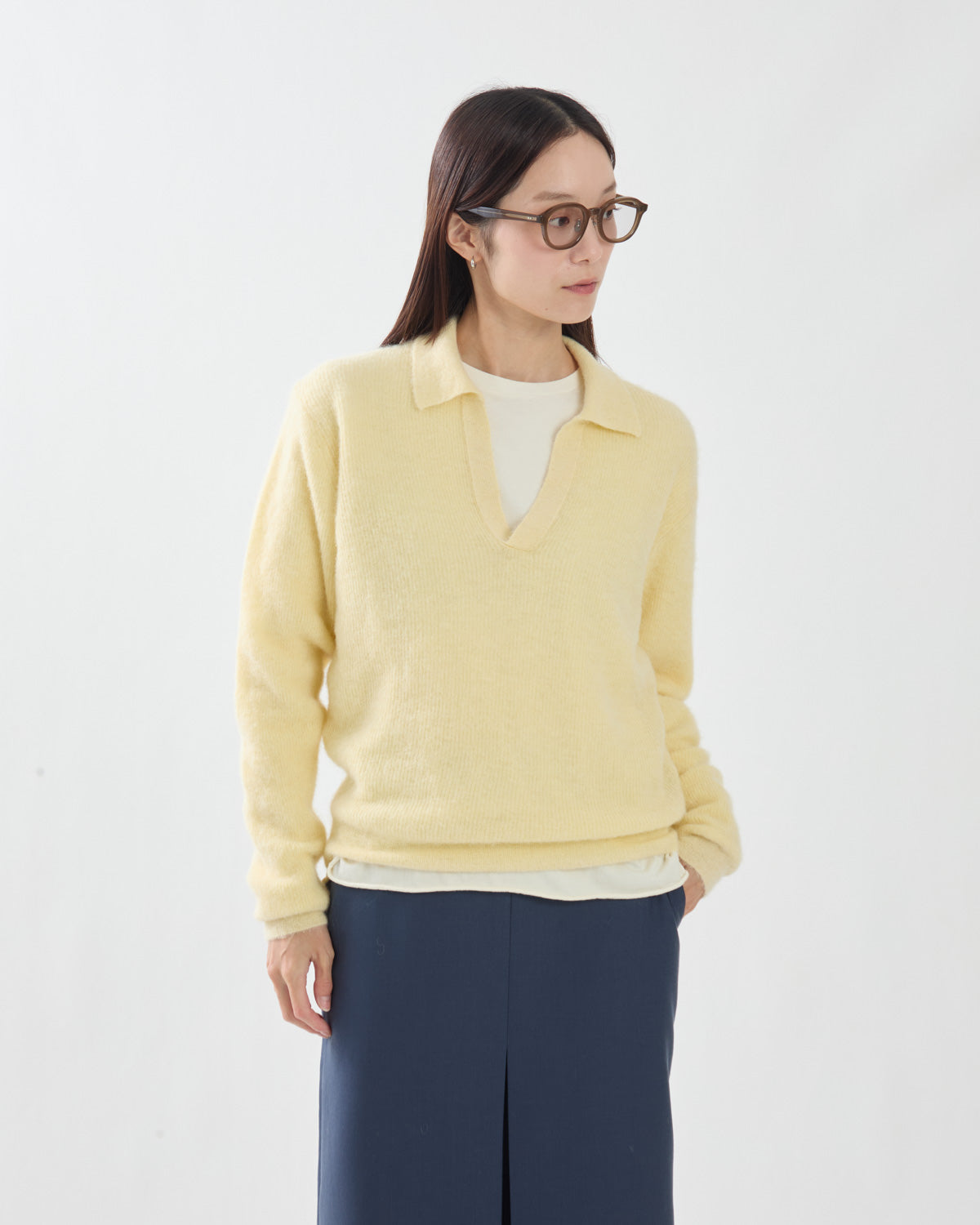 BABY SURI ALPACA SHEER KNIT SKIPPER POLO (WOMEN'S)
