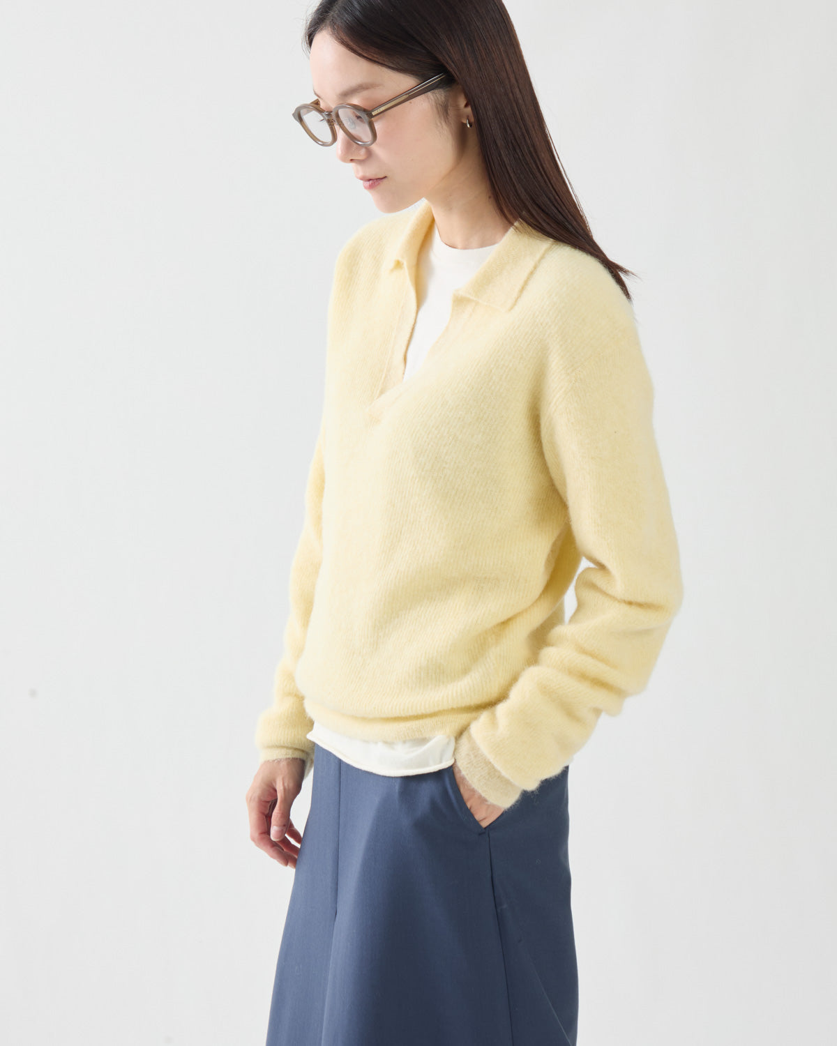 BABY SURI ALPACA SHEER KNIT SKIPPER POLO (WOMEN'S)