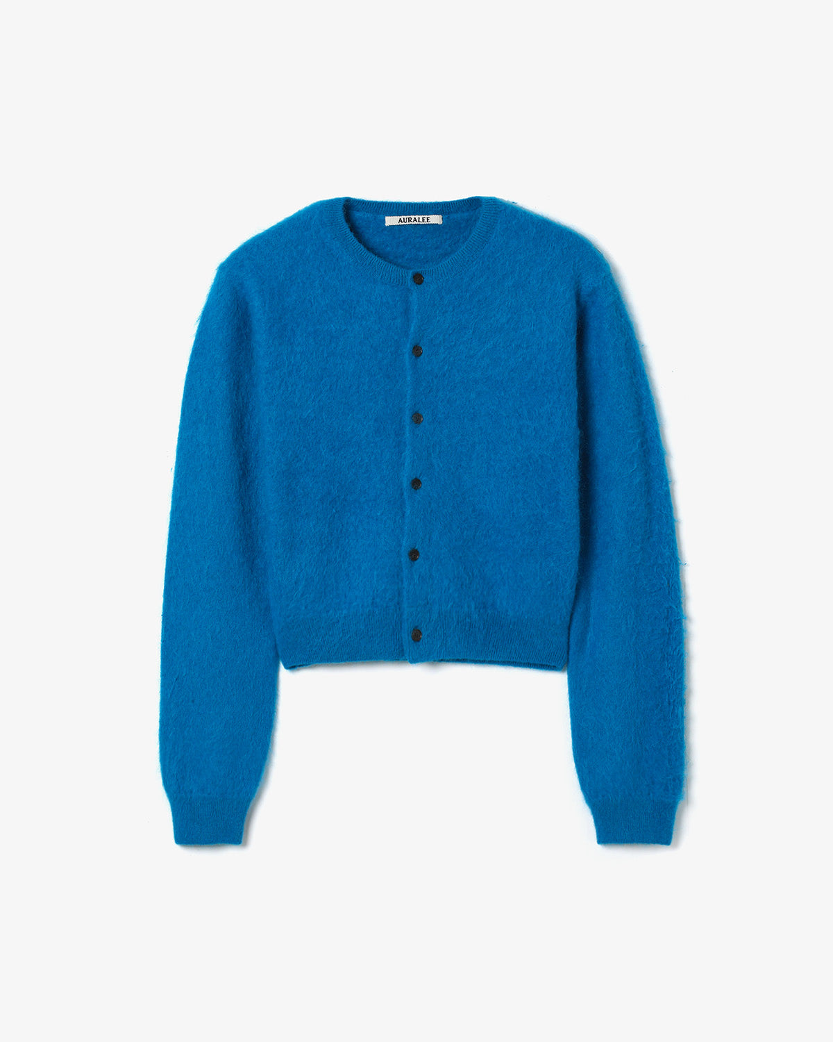 GARMENT-DYED BABY ALPACA FUR KNIT CREW-NECK CARDIGAN