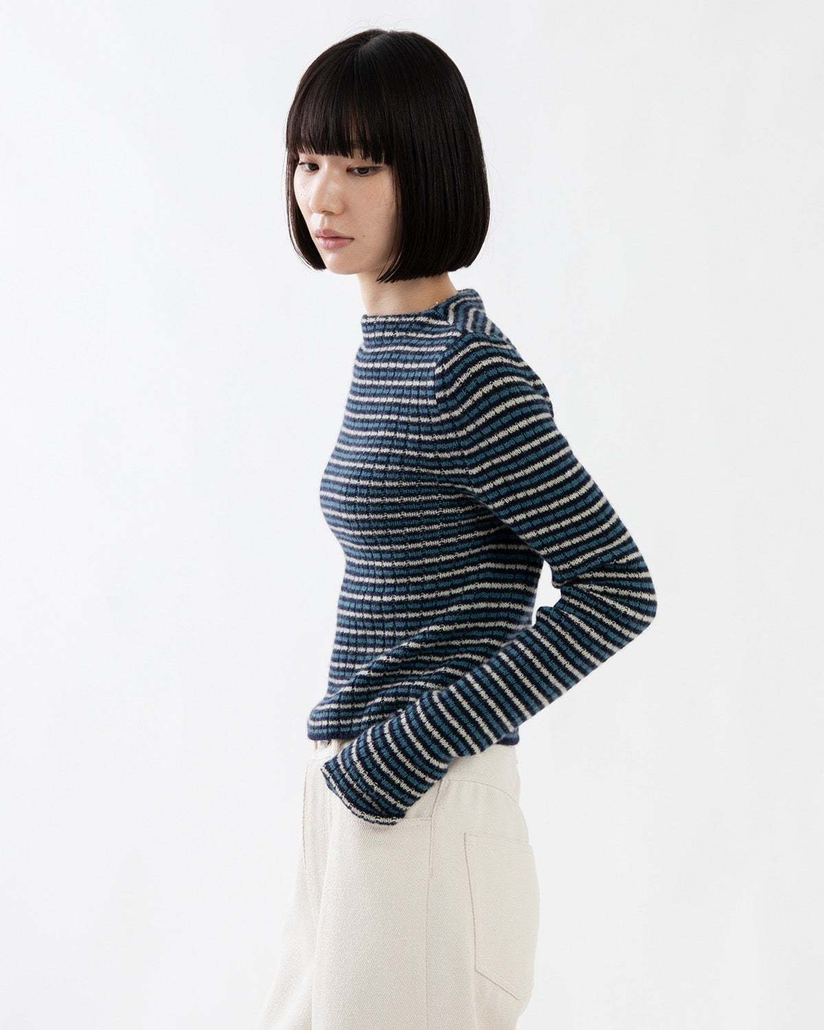 SHETLAND WOOL CASHMERE RIB KNIT BOAT-NECK P/O