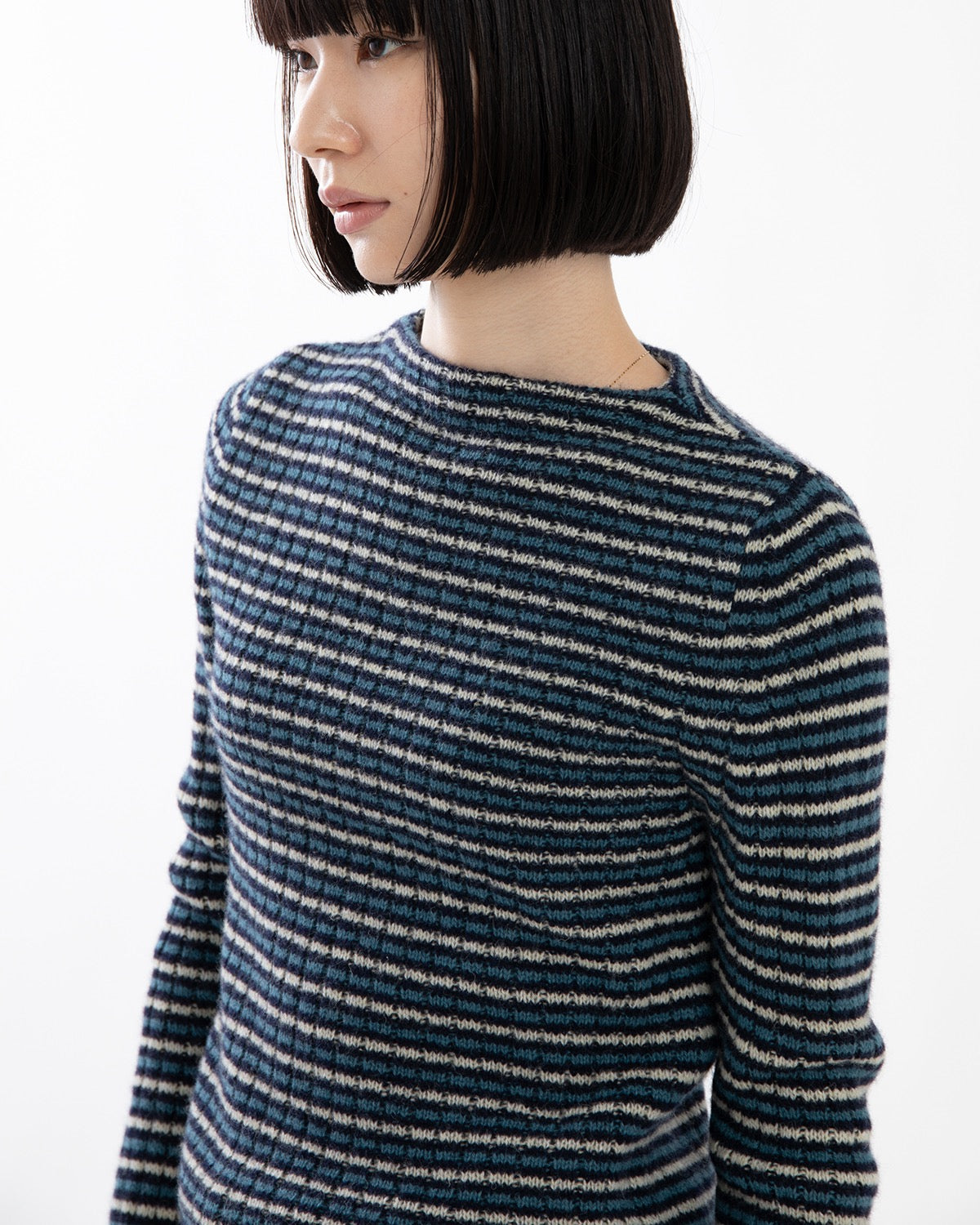 SHETLAND WOOL CASHMERE RIB KNIT BOAT-NECK P/O