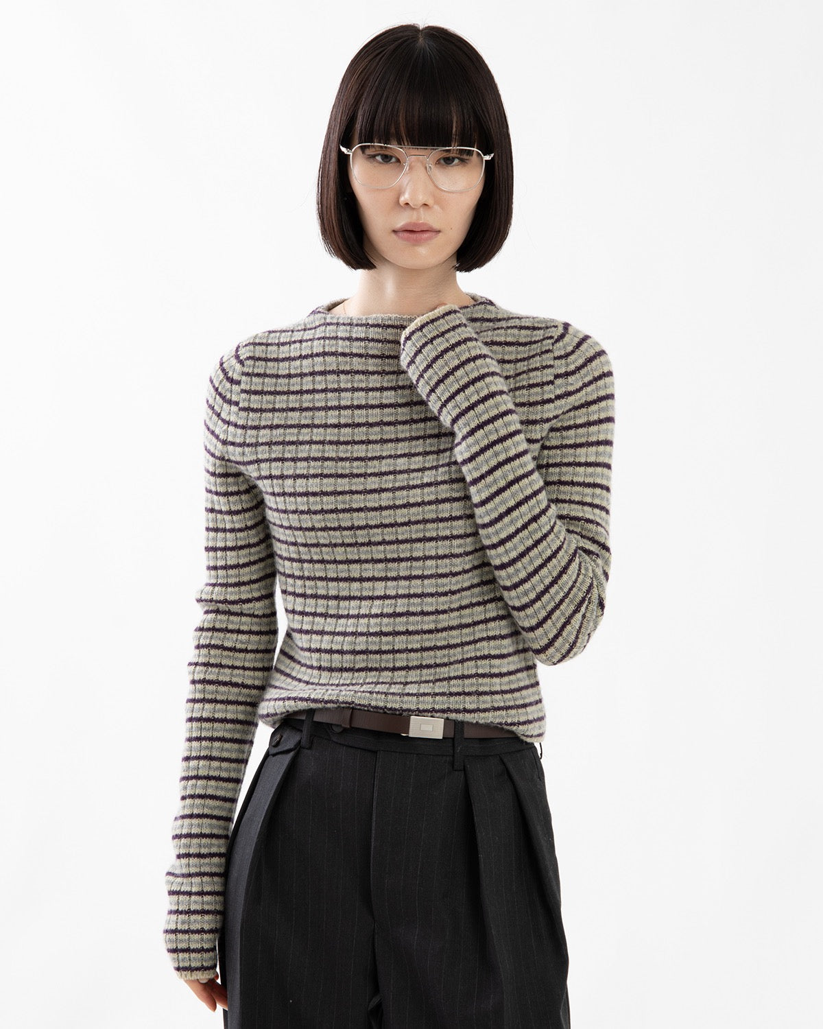 SHETLAND WOOL CASHMERE RIB KNIT BOAT-NECK P/O