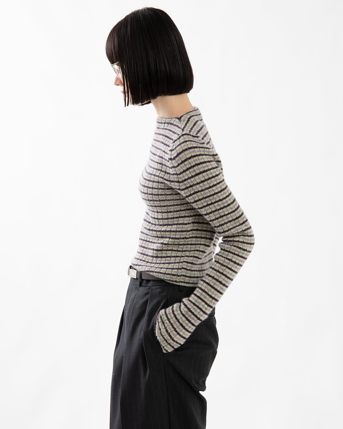 SHETLAND WOOL CASHMERE RIB KNIT BOAT-NECK P/O