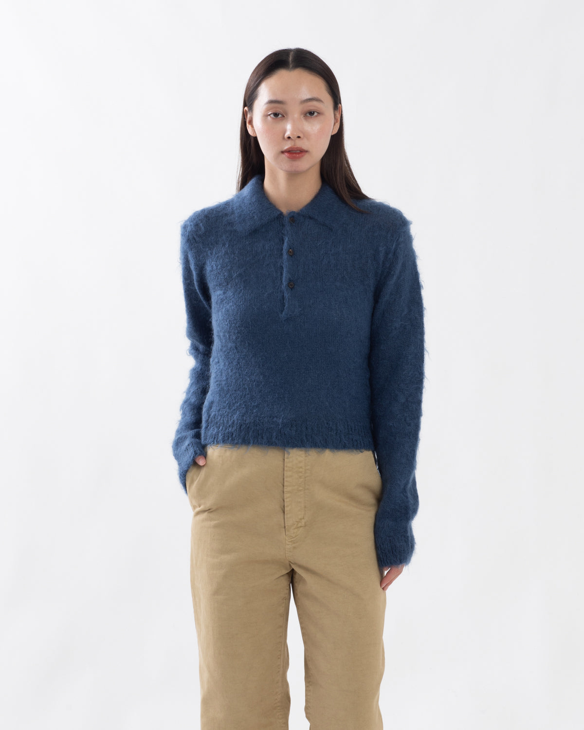 BRUSHED SUPER KID MOHAIR KNIT POLO (WOMEN'S)